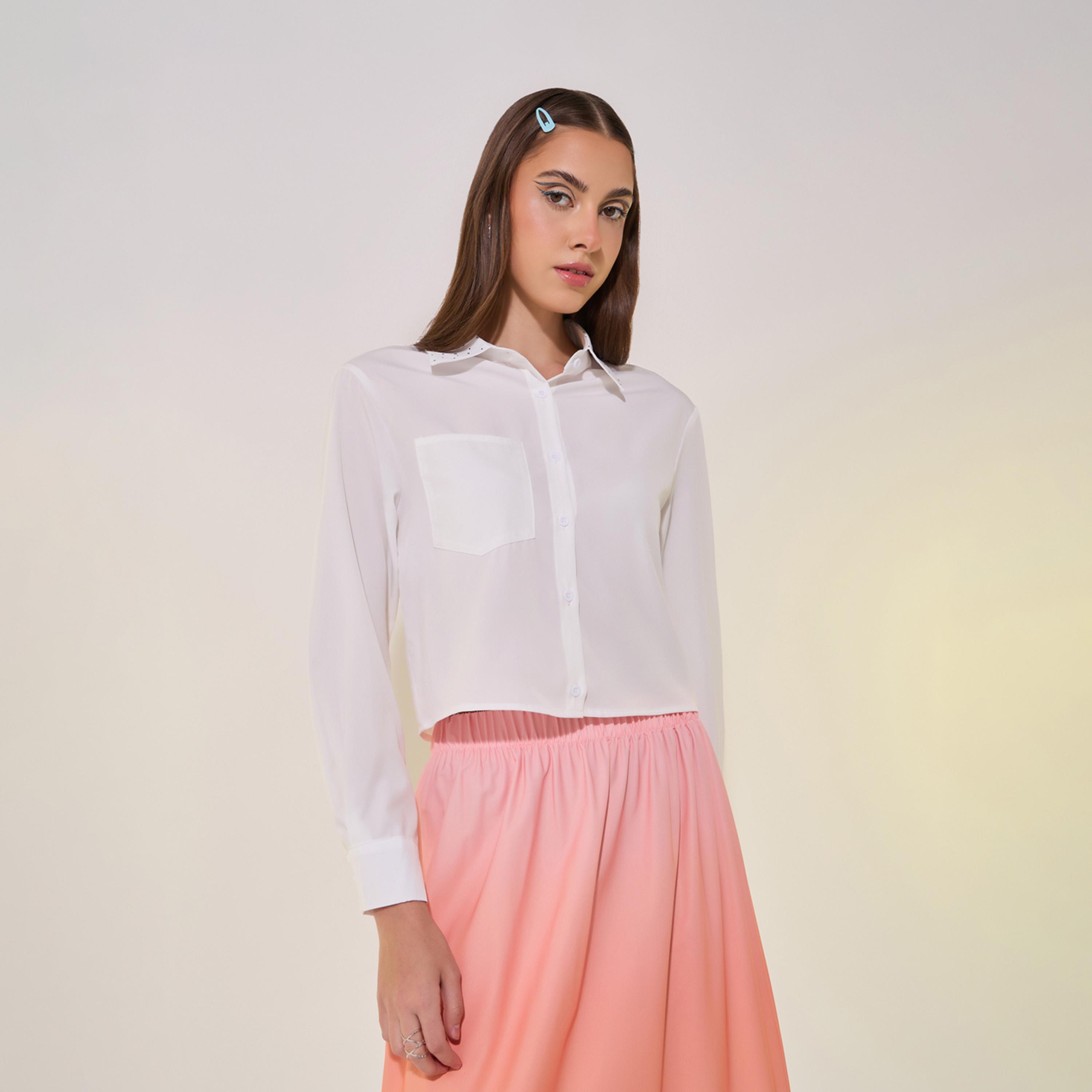 Take Two Regular Fit Crop Shirt with Pocket Detail-women-clothing-shirtsandblouses-shirts-image-1