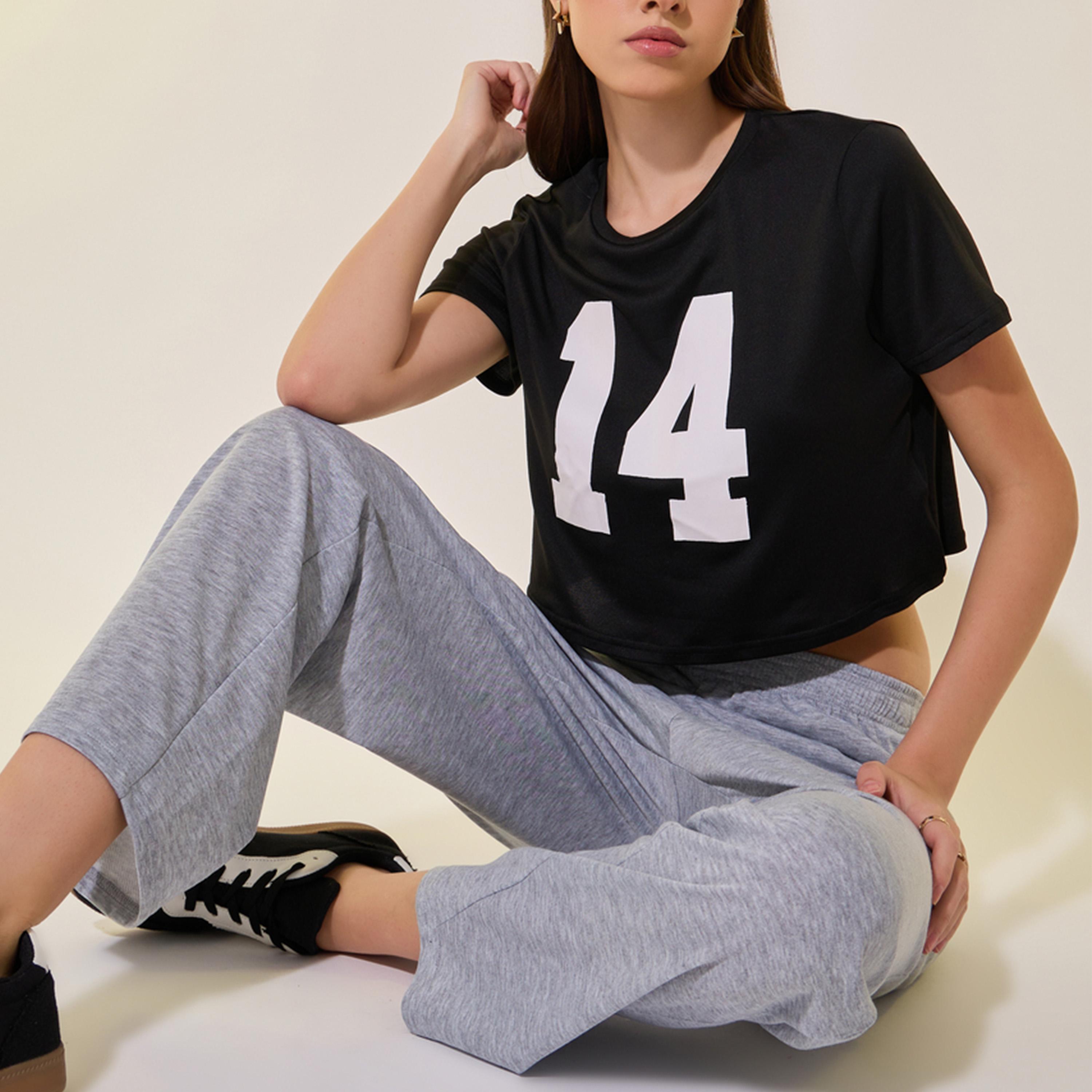 Take Two Slogan Print Round Neck Crop Top and Pants Co-Ords-women-clothing-coordsets-image-1