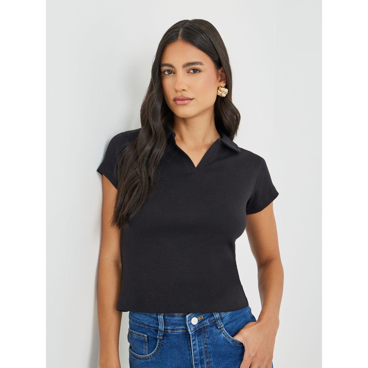 تيشيرت بولو سادة بأكمام قصيرة-women-clothing-tshirts-image-1