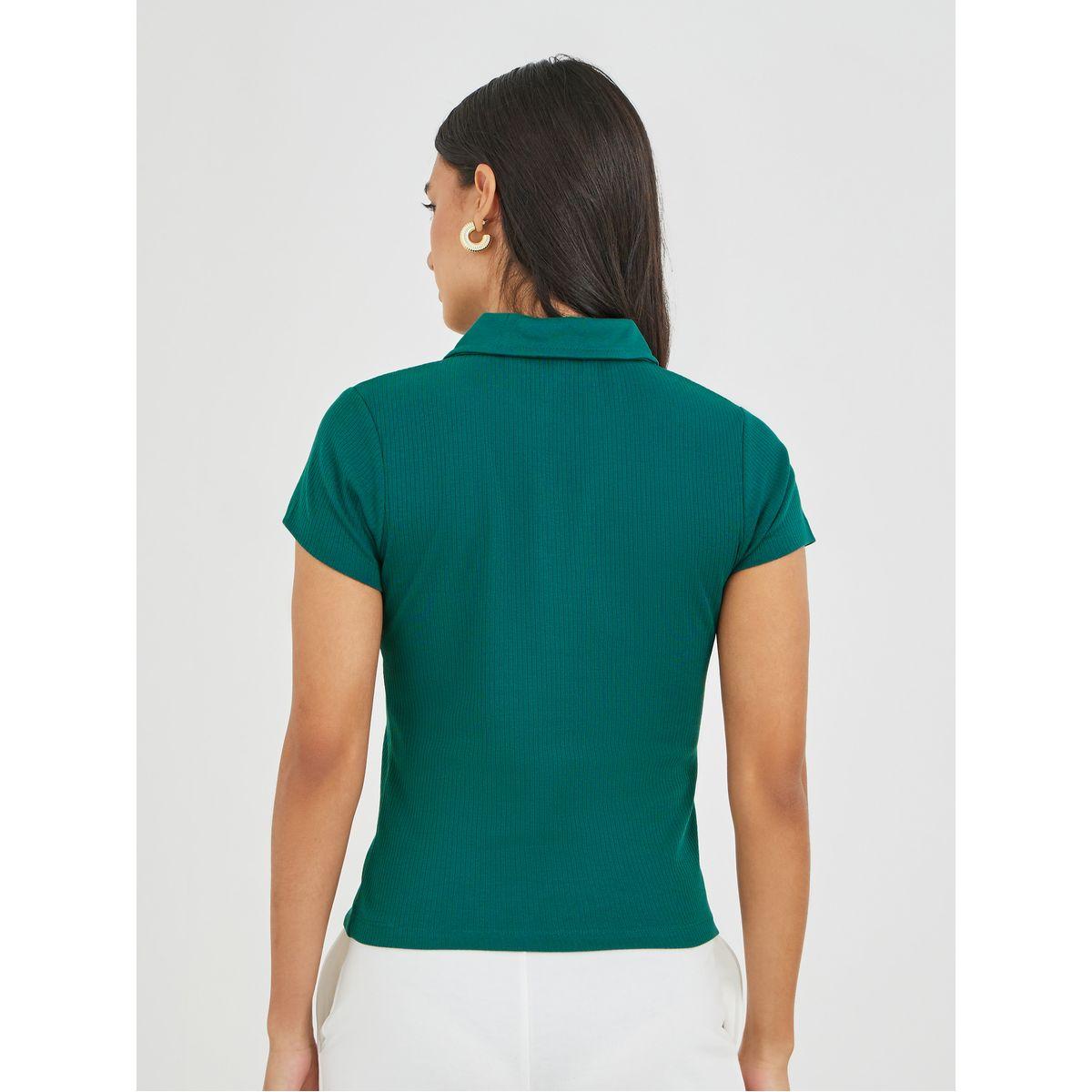 Styli Wide Ribbed Contrast Badge Detail Cropped Polo T-Shirt-women-clothing-tshirts-image-4
