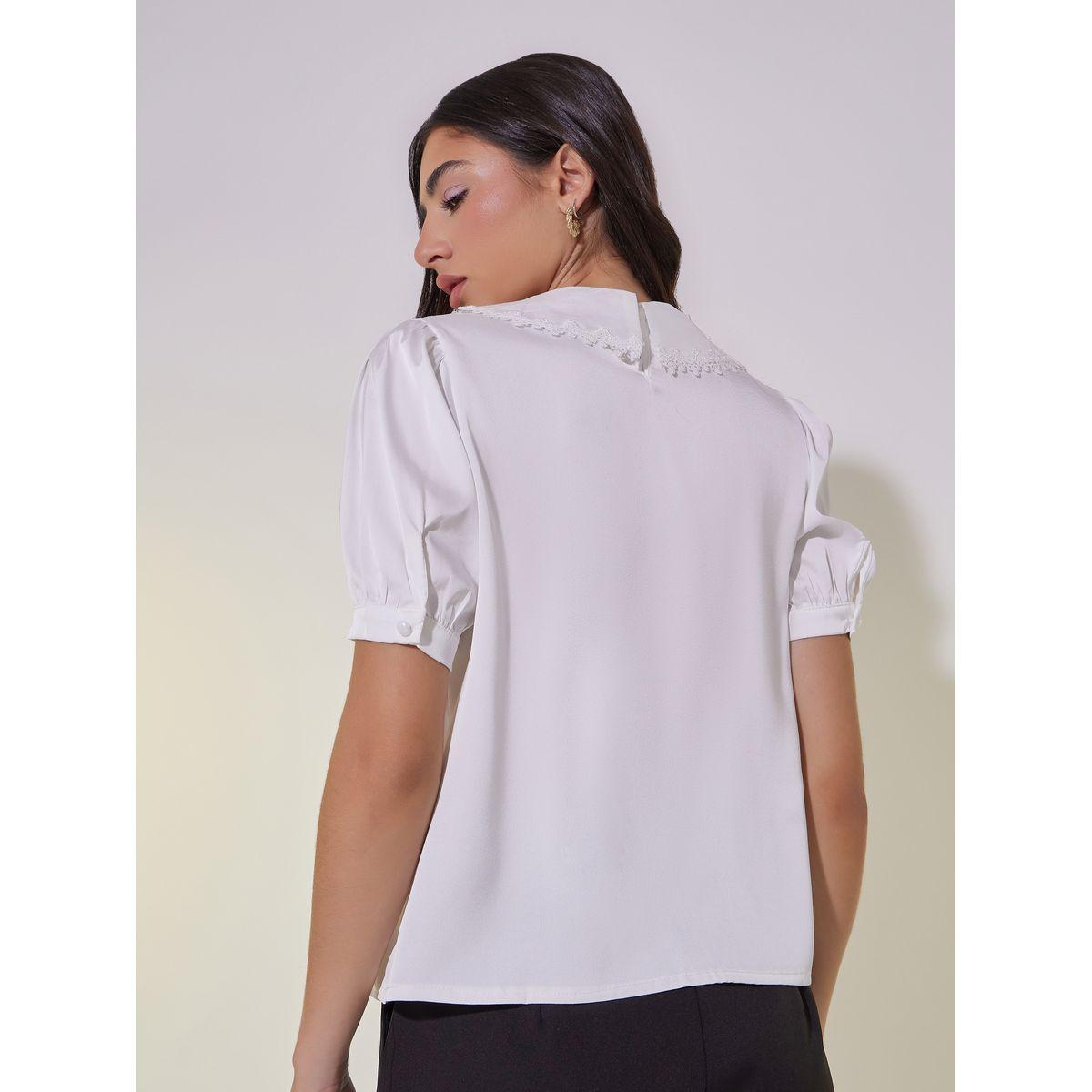 بلوزة بقصة عادية وأكمام منفوخة مع تفاصيل دانتيل-women-clothing-shirtsandblouses-blouses-image-5