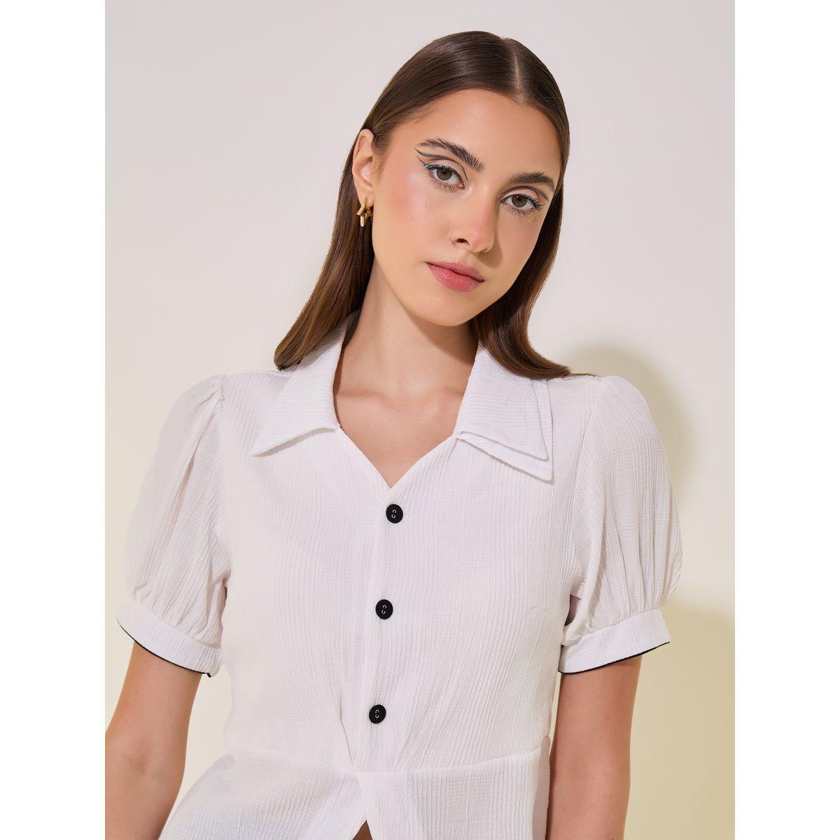 بلوزة بأكمام منفوخة وتفاصيل بارزة الملمس-women-clothing-shirtsandblouses-shirts-image-3