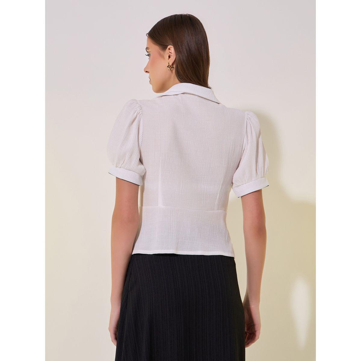 Textured Puff Sleeve Collared Shirt-women-clothing-shirtsandblouses-shirts-image-5