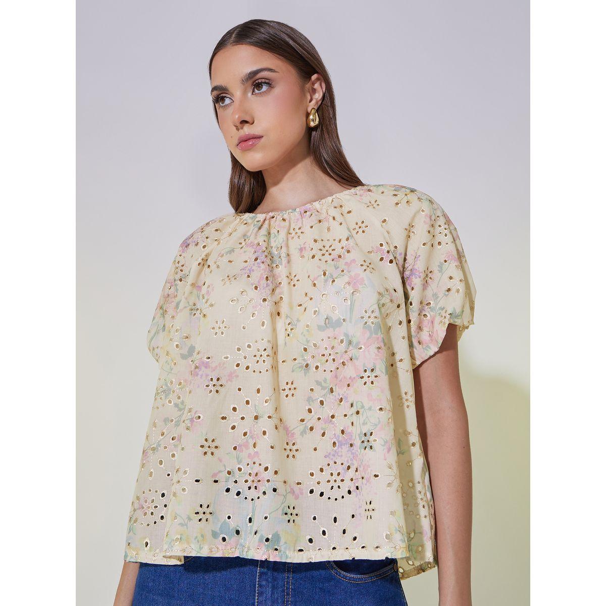 بلوزة شيفلي بطبعة زهور واكمام قصيرة-women-clothing-shirtsandblouses-blouses-image-1