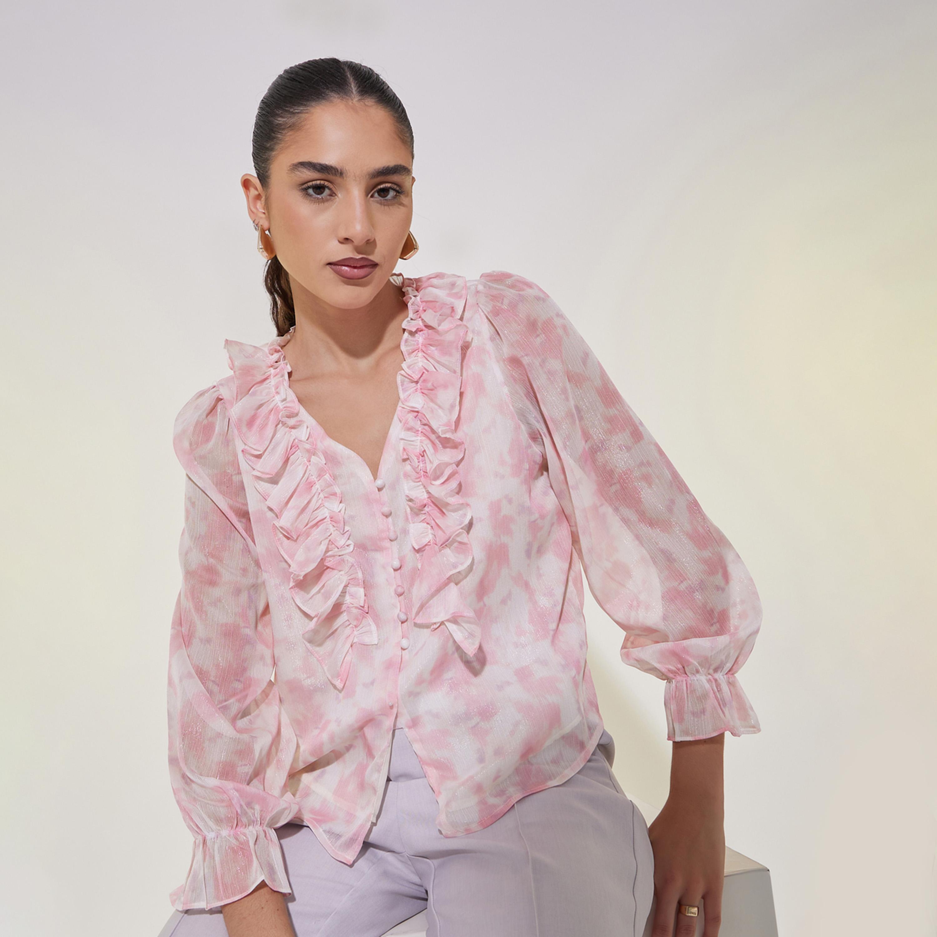 Take Two All Over Print Ruffled Detail Regular Fit Shirt-women-clothing-shirtsandblouses-shirts-image-1