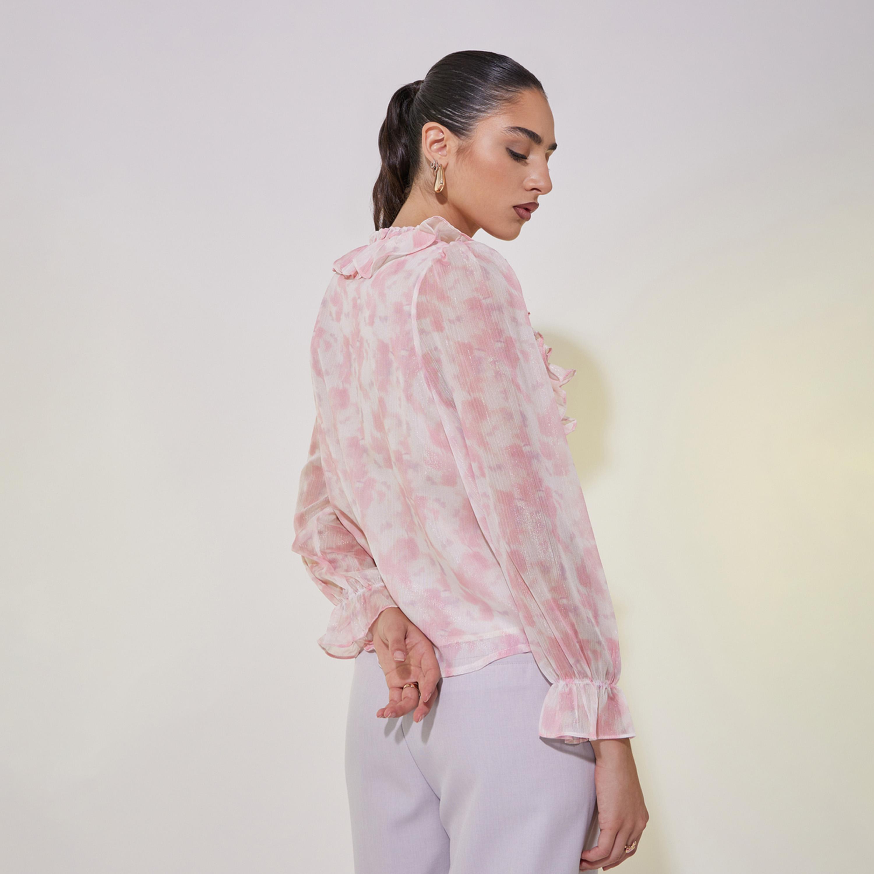 بلوزة مطبعة  بالكامل مع قصة عادية وكشكش-women-clothing-shirtsandblouses-shirts-image-5