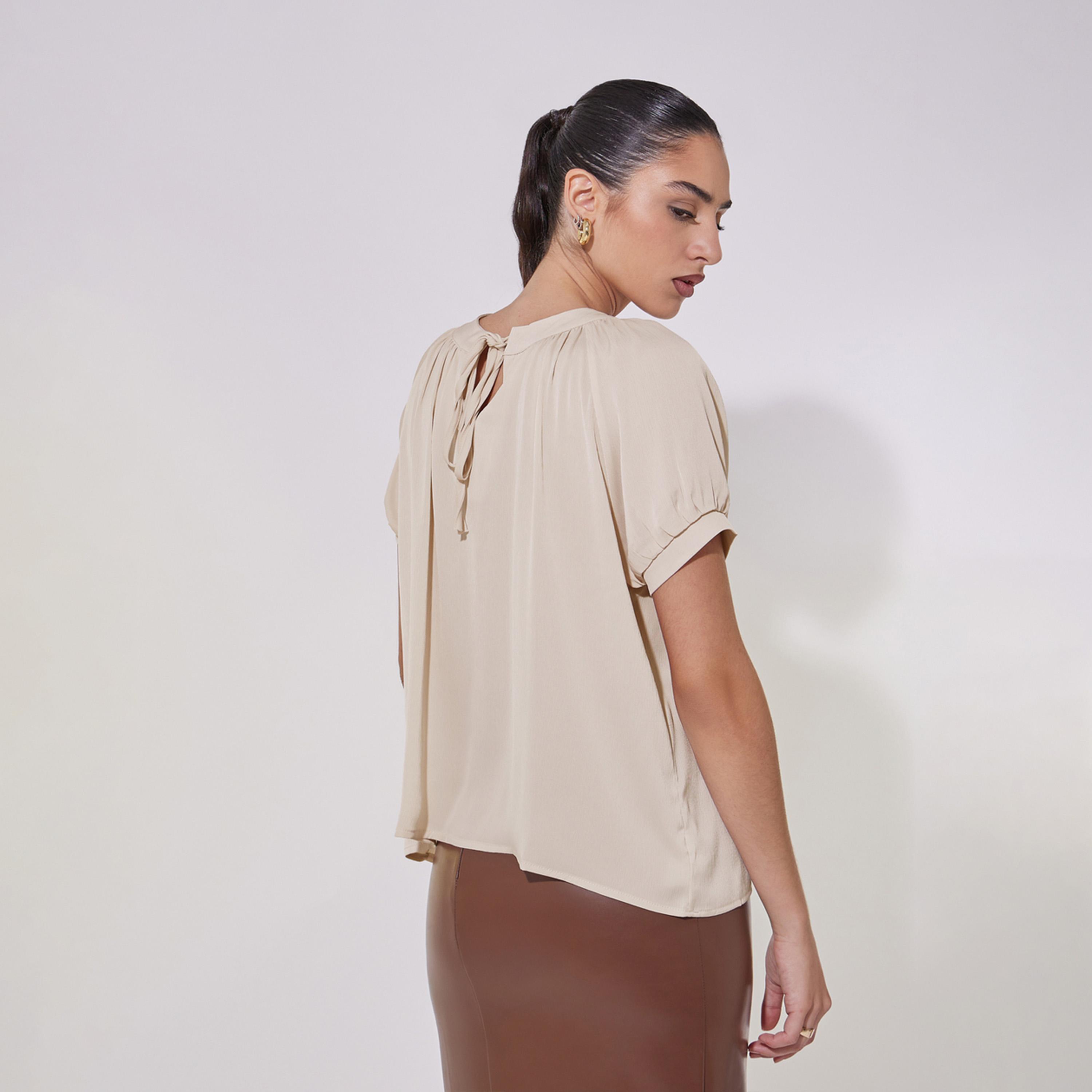 Take Two Solid Puff Sleeve Blouse with Tie-Up Closure-women-clothing-shirtsandblouses-blouses-image-6