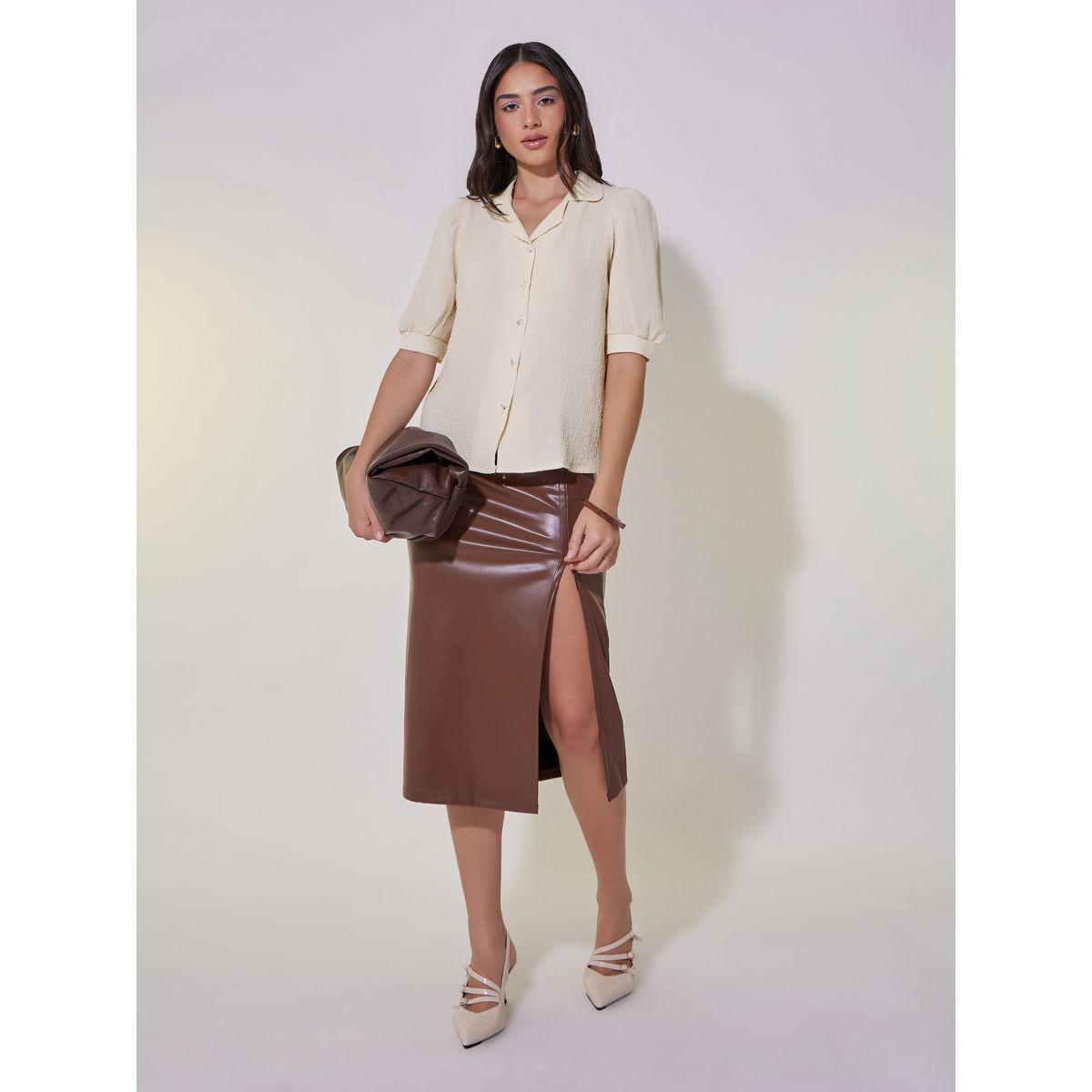 بلوزة بأكمام منفوخة وتفاصيل بارزة الملمس-women-clothing-shirtsandblouses-shirts-image-2