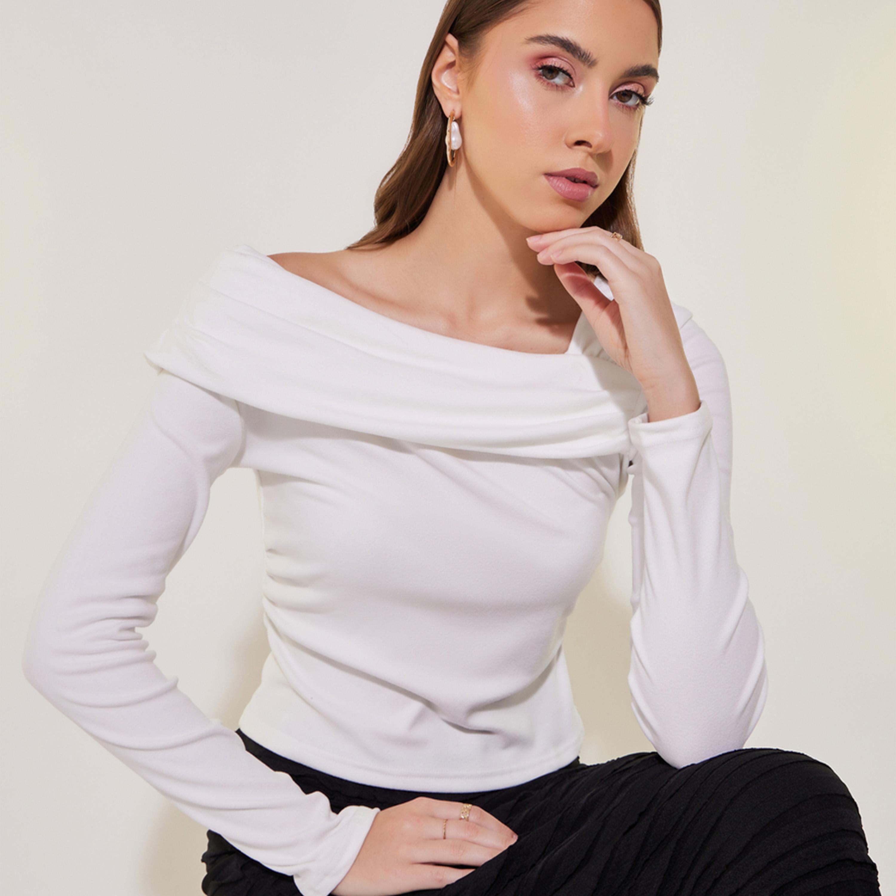 Take Two Draped Asymmetric Neck Crop Knit Top-women-clothing-tshirts-image-1