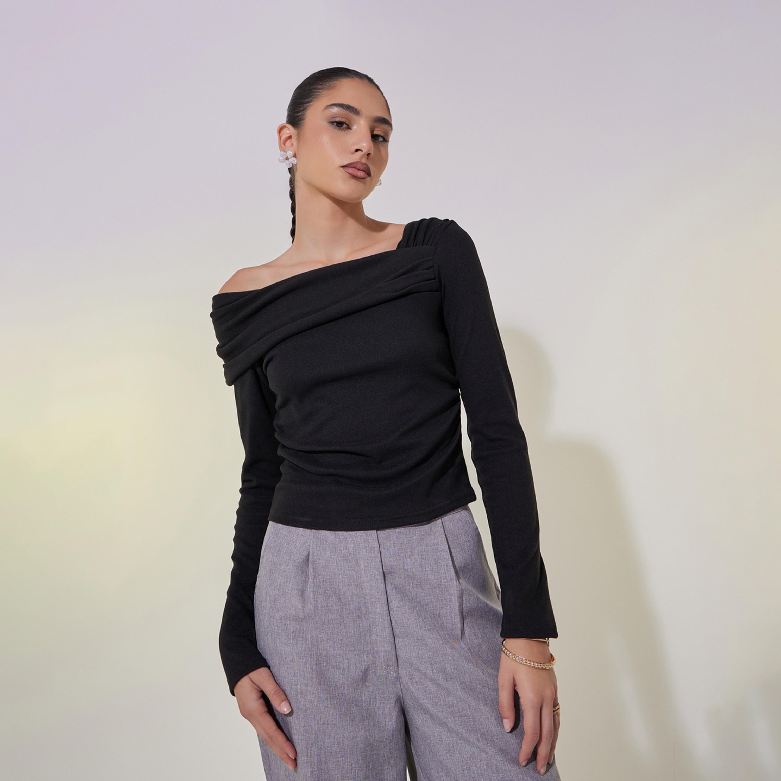 Take Two Draped Asymmetric Neck Crop Knit Top-women-clothing-tshirts-image-2