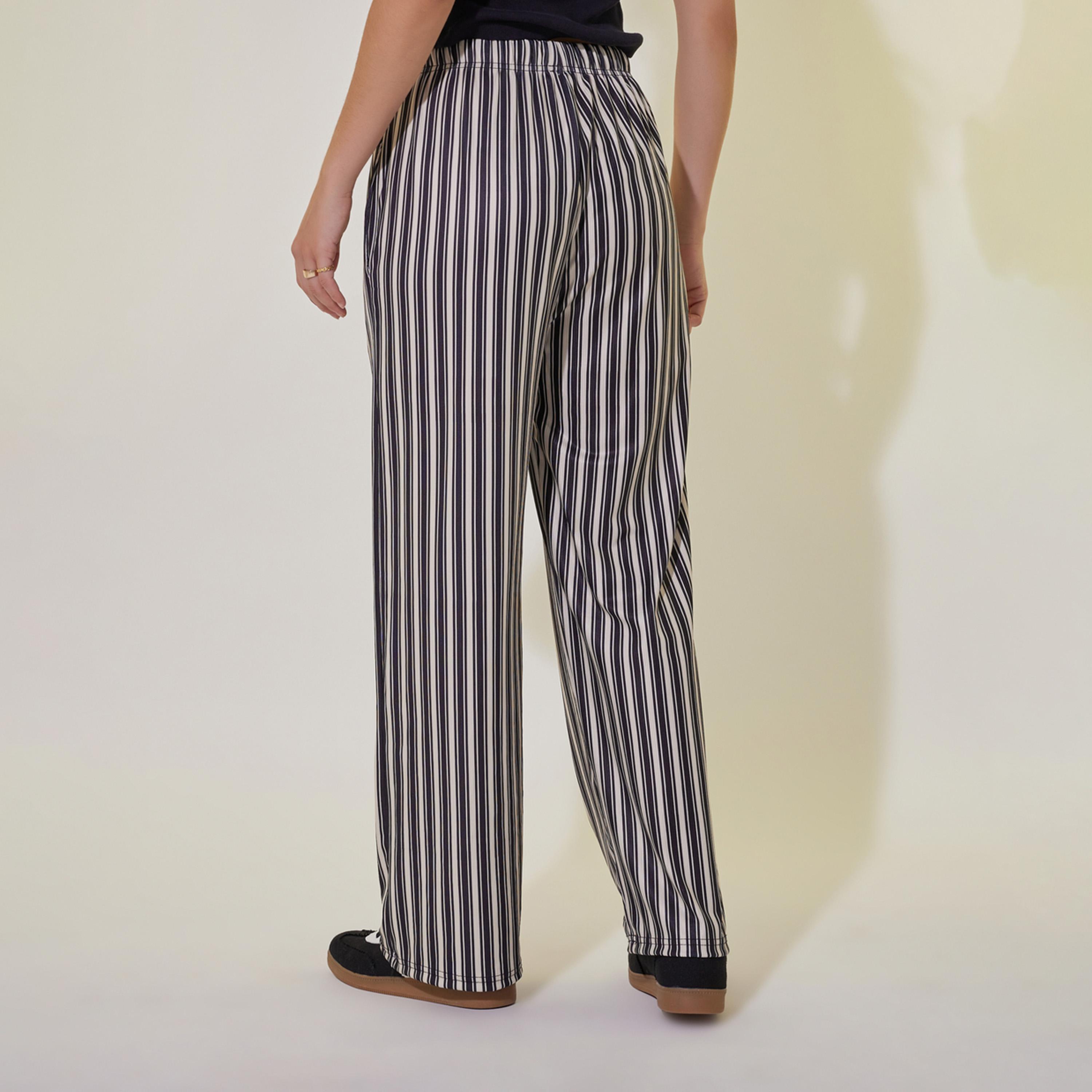 بنطال مخطط بقصة مريحة وأربطة-women-clothing-bottoms-trousers-image-1