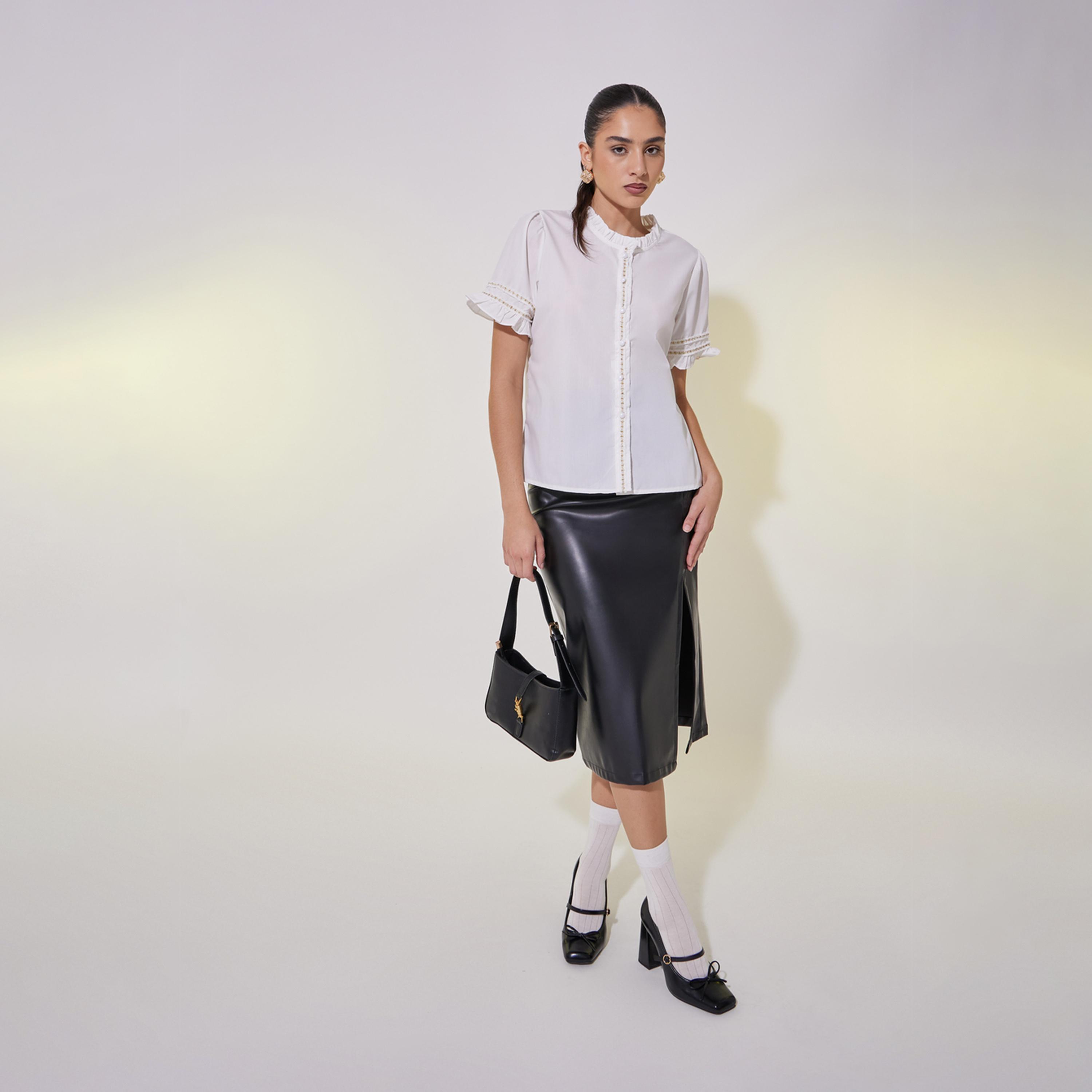 بلوزة بقصة عادية واكمام منفوخة مع دانتيل-women-clothing-shirtsandblouses-shirts-image-2