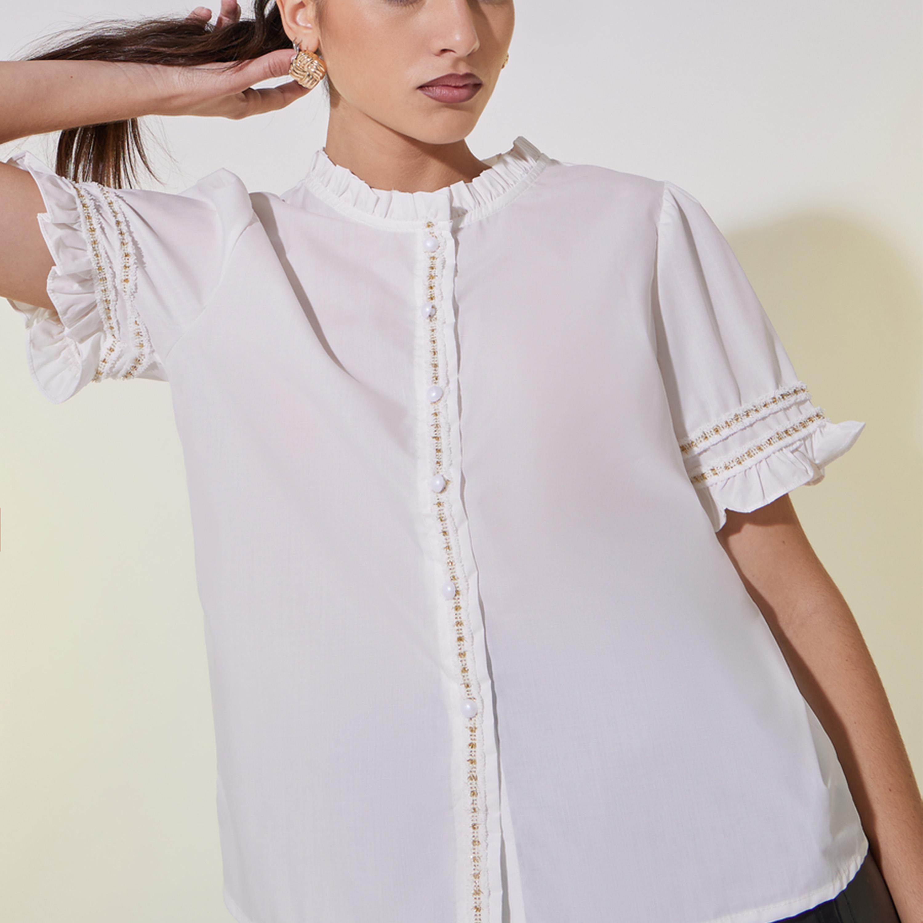 بلوزة بقصة عادية واكمام منفوخة مع دانتيل-women-clothing-shirtsandblouses-shirts-image-4