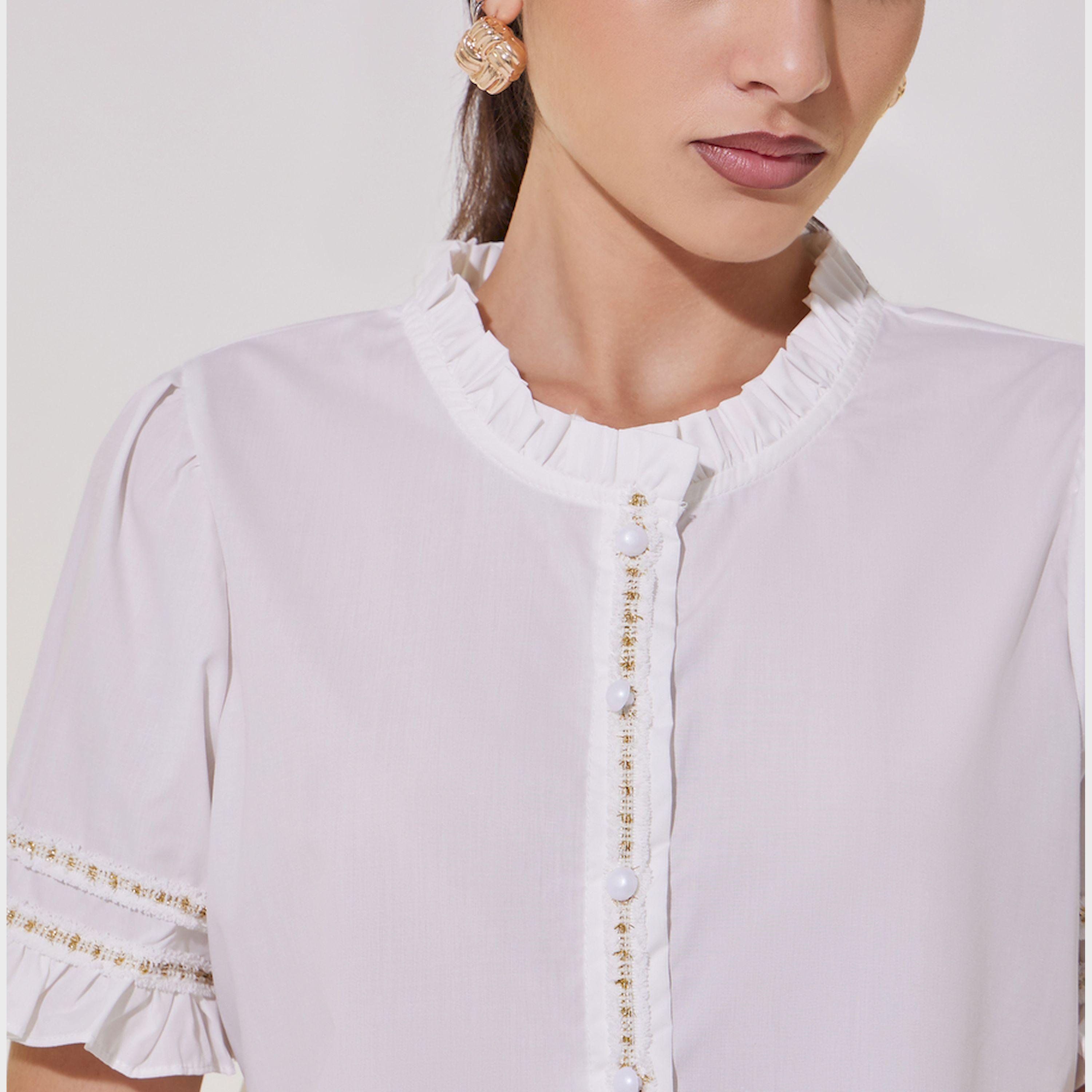 بلوزة بقصة عادية واكمام منفوخة مع دانتيل-women-clothing-shirtsandblouses-shirts-image-5