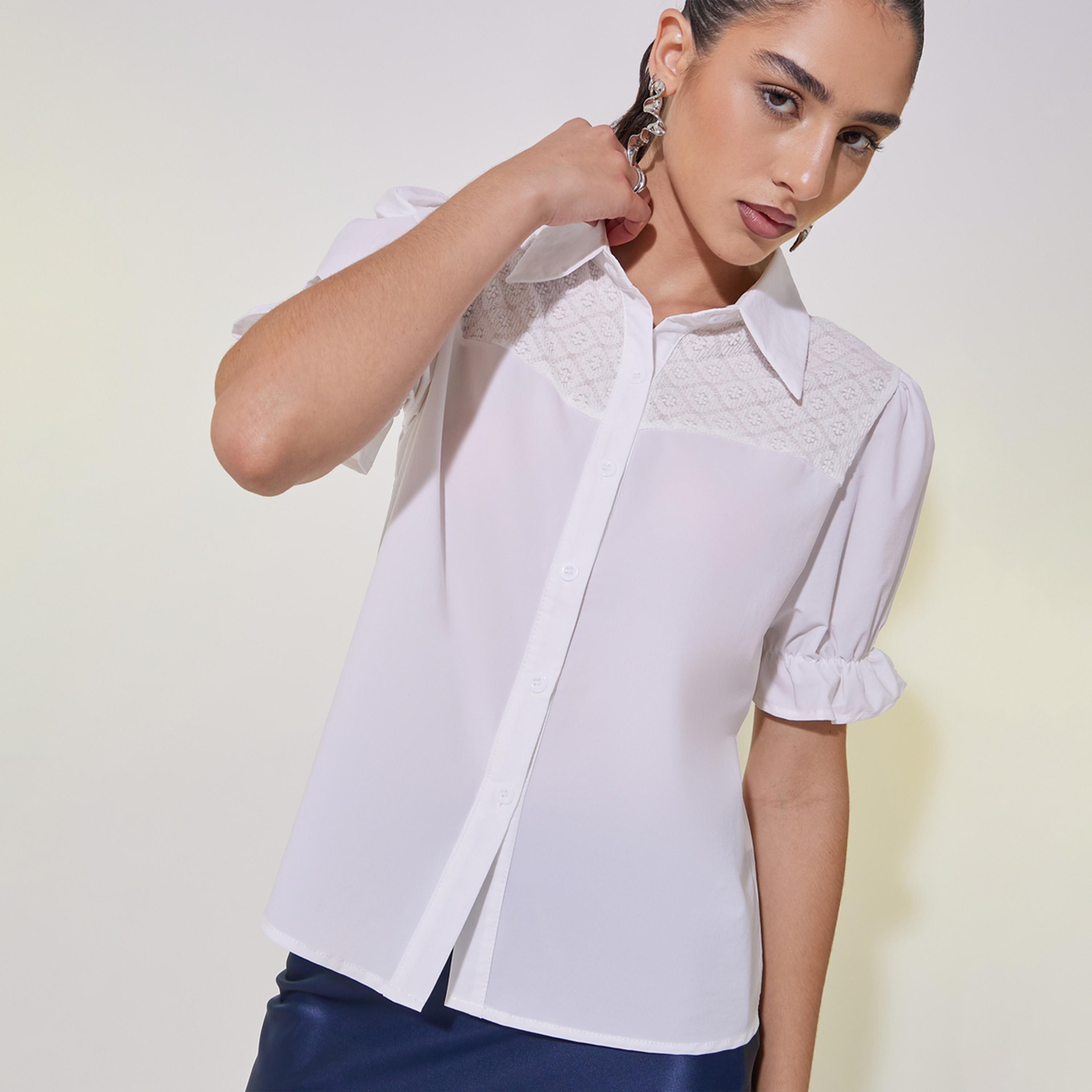 Take Two Panelled Detail Puff Sleeve Regular Fit Shirt-women-clothing-shirtsandblouses-shirts-image-1