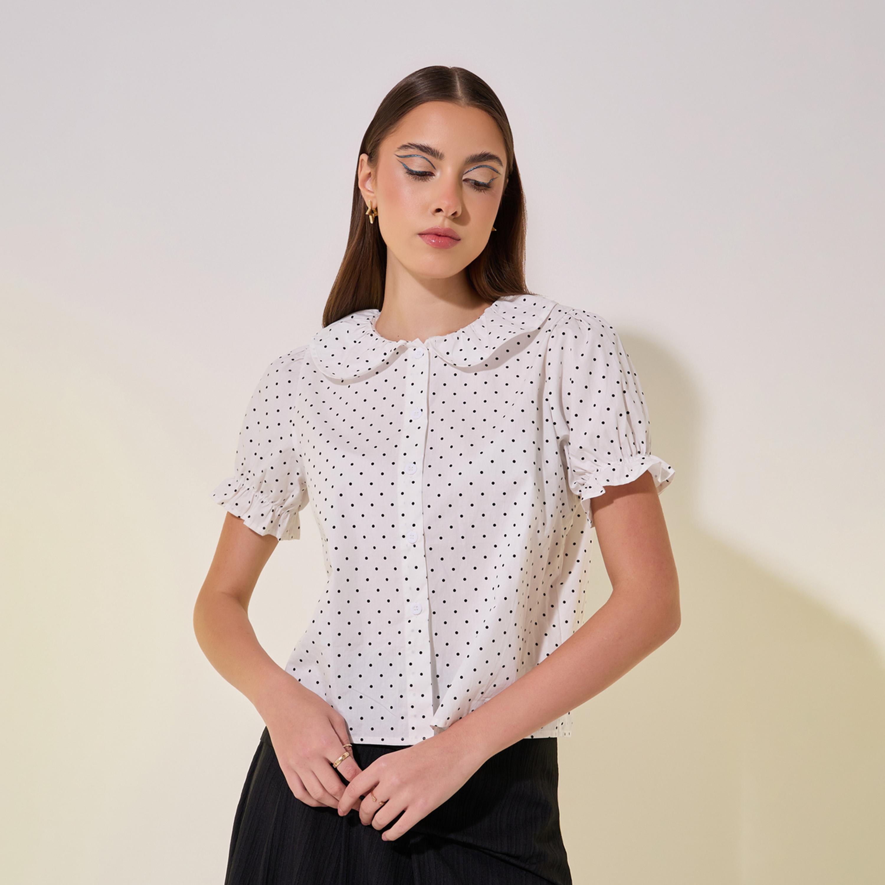 Take Two Polka Dot Peter Pan Neck Short Shirt-women-clothing-shirtsandblouses-shirts-image-2