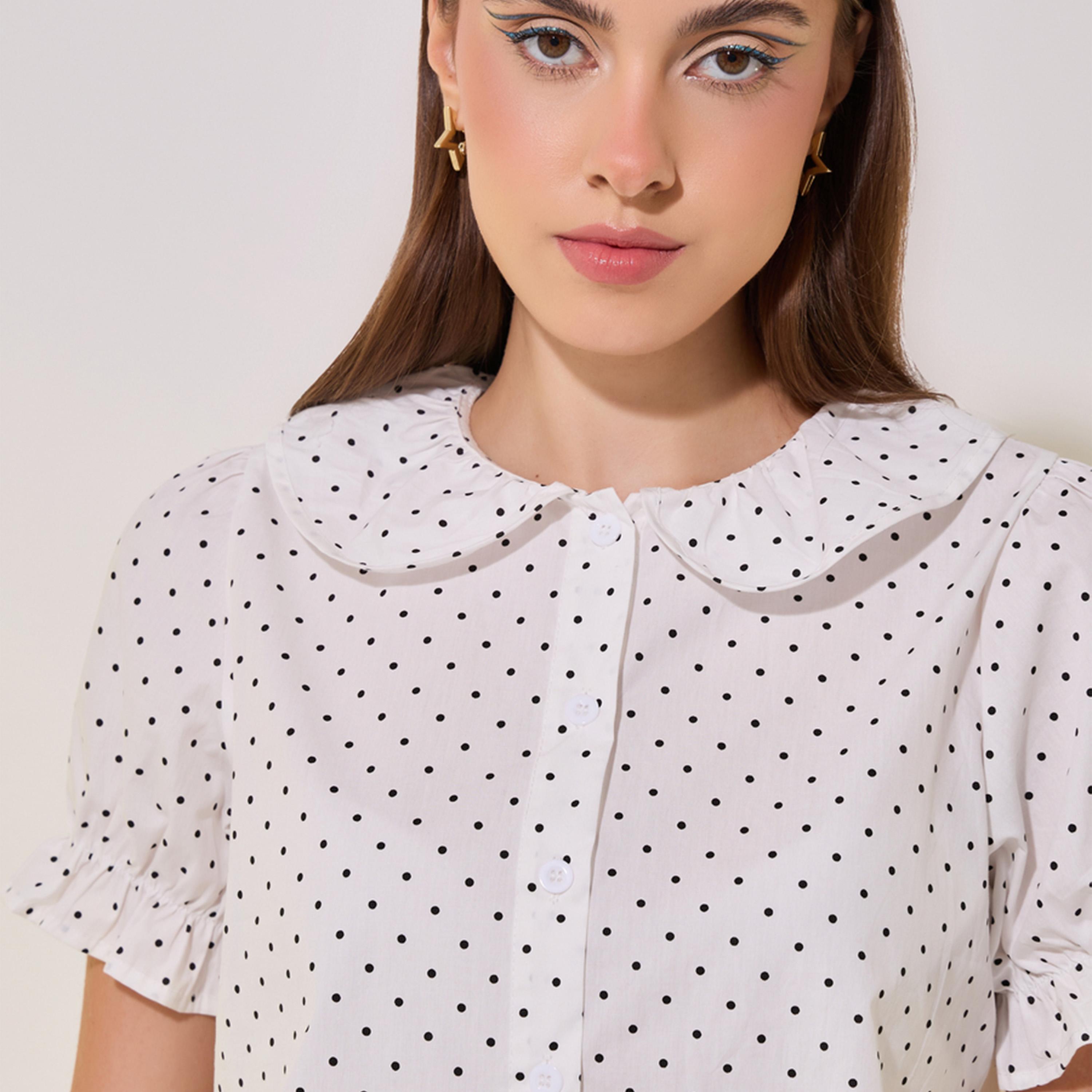 بلوزة بطبعة نقاط بولكا وياقة بيتر بان-women-clothing-shirtsandblouses-shirts-image-4