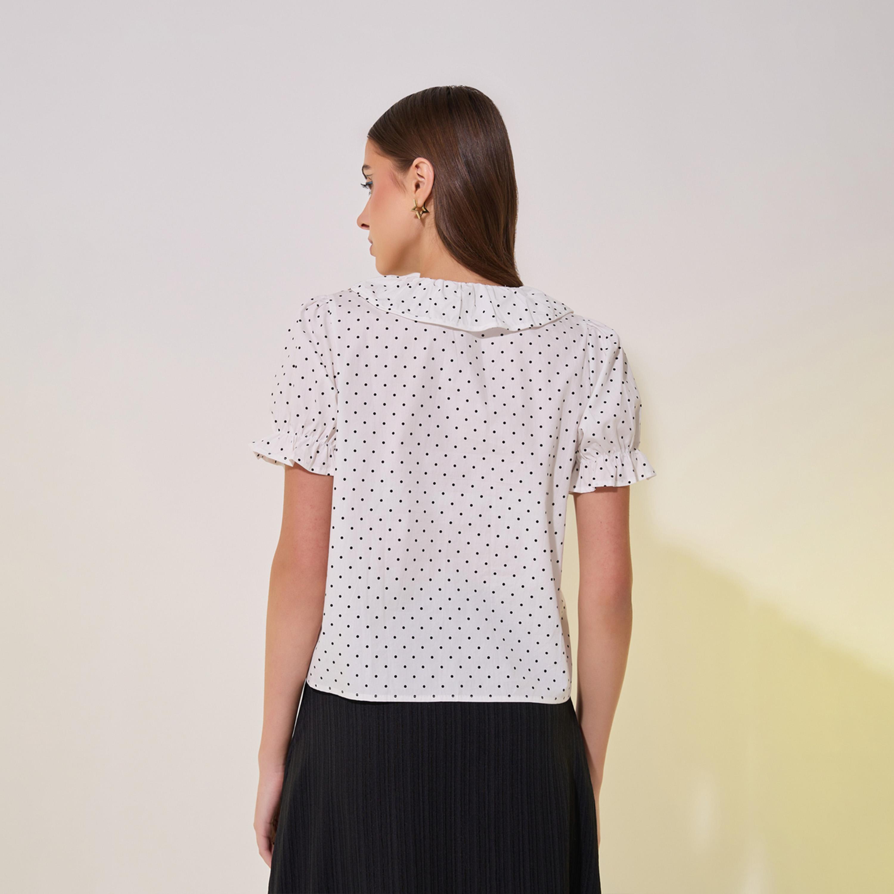 بلوزة بطبعة نقاط بولكا وياقة بيتر بان-women-clothing-shirtsandblouses-shirts-image-6