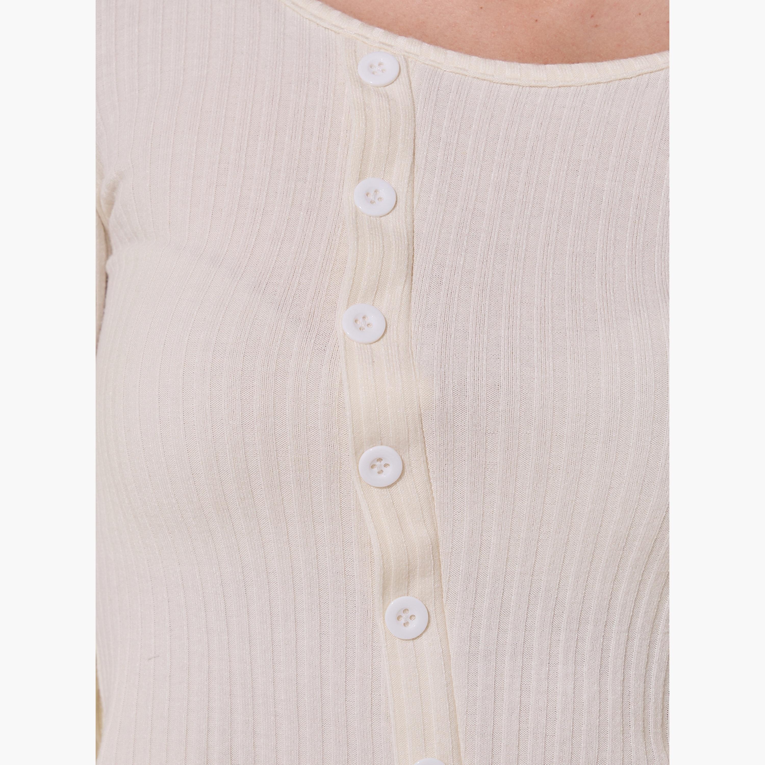 Take Two Round Neck Button Rib Knit Asymmetric Hem Top-women-clothing-shirtsandblouses-blouses-image-3