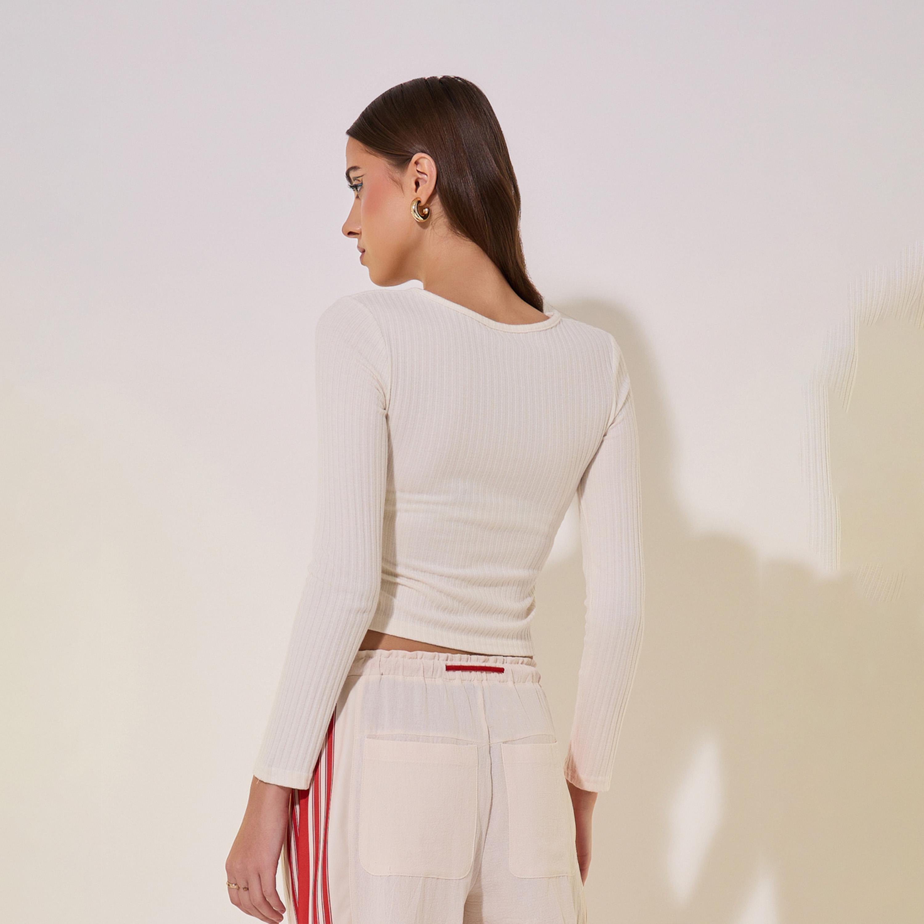Take Two Round Neck Button Rib Knit Asymmetric Hem Top-women-clothing-shirtsandblouses-blouses-image-4