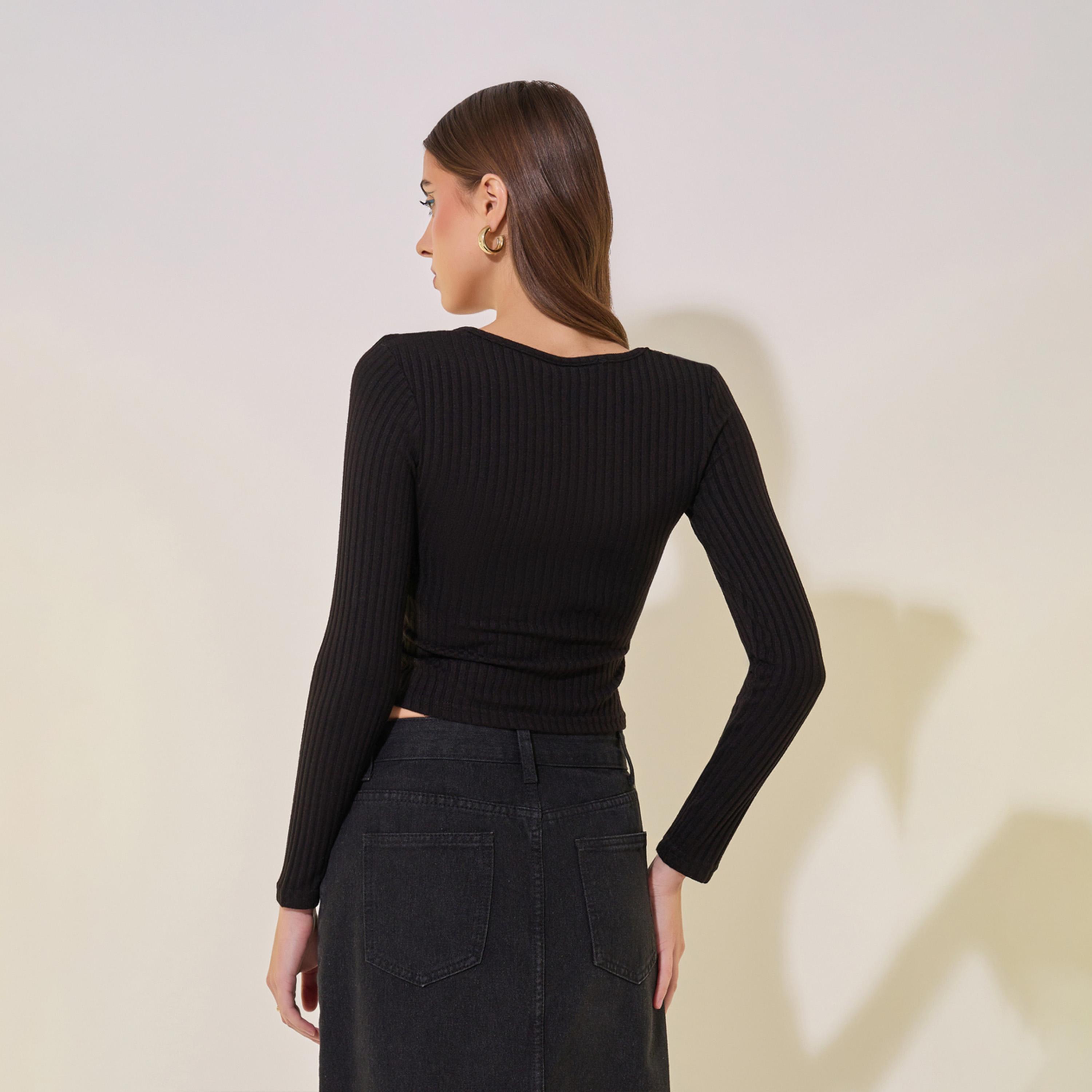 Take Two Round Neck Button Rib Knit Asymmetric Hem Top-women-clothing-shirtsandblouses-blouses-image-4
