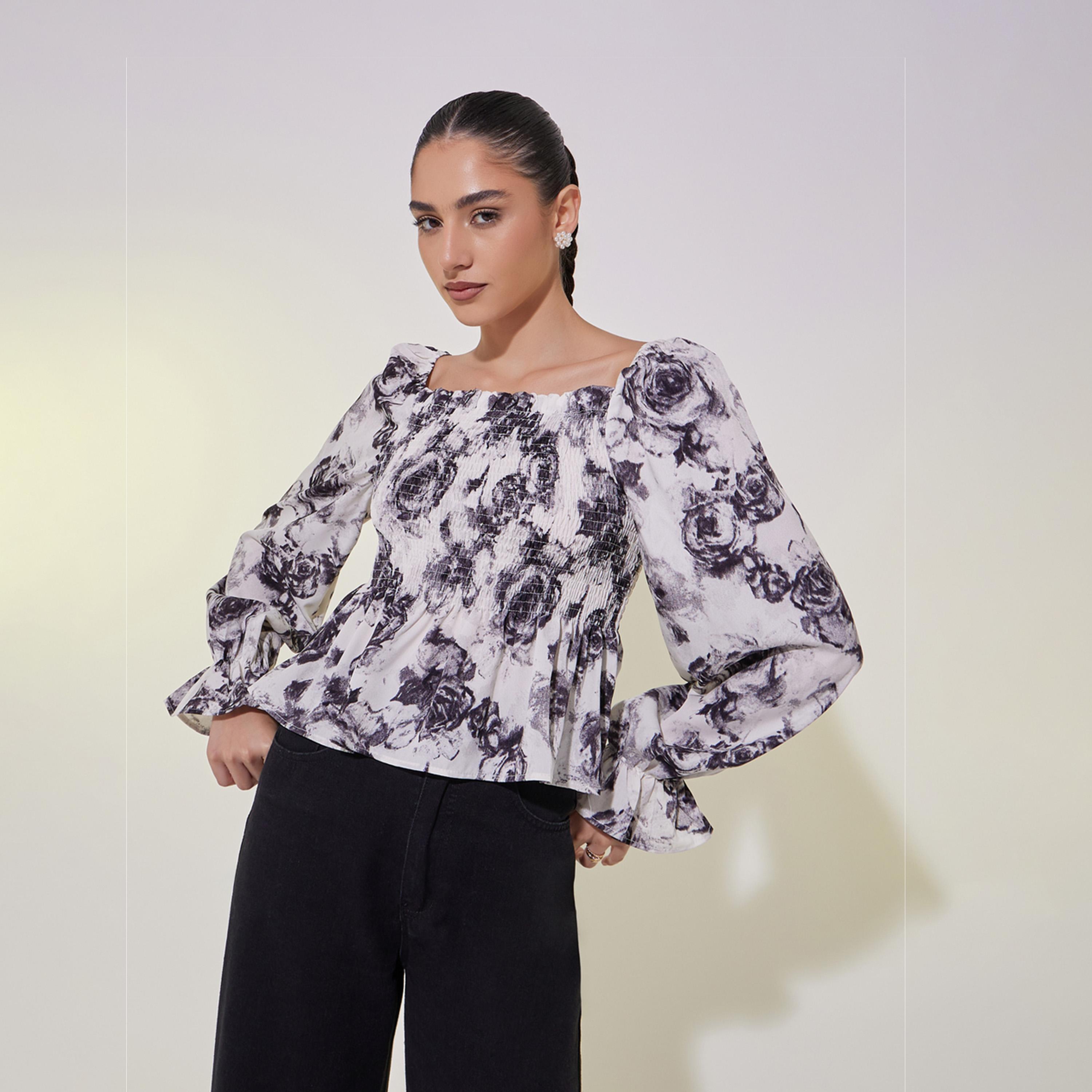 Take Two Floral Print Smocked Detail Blouse-women-clothing-shirtsandblouses-blouses-image-3