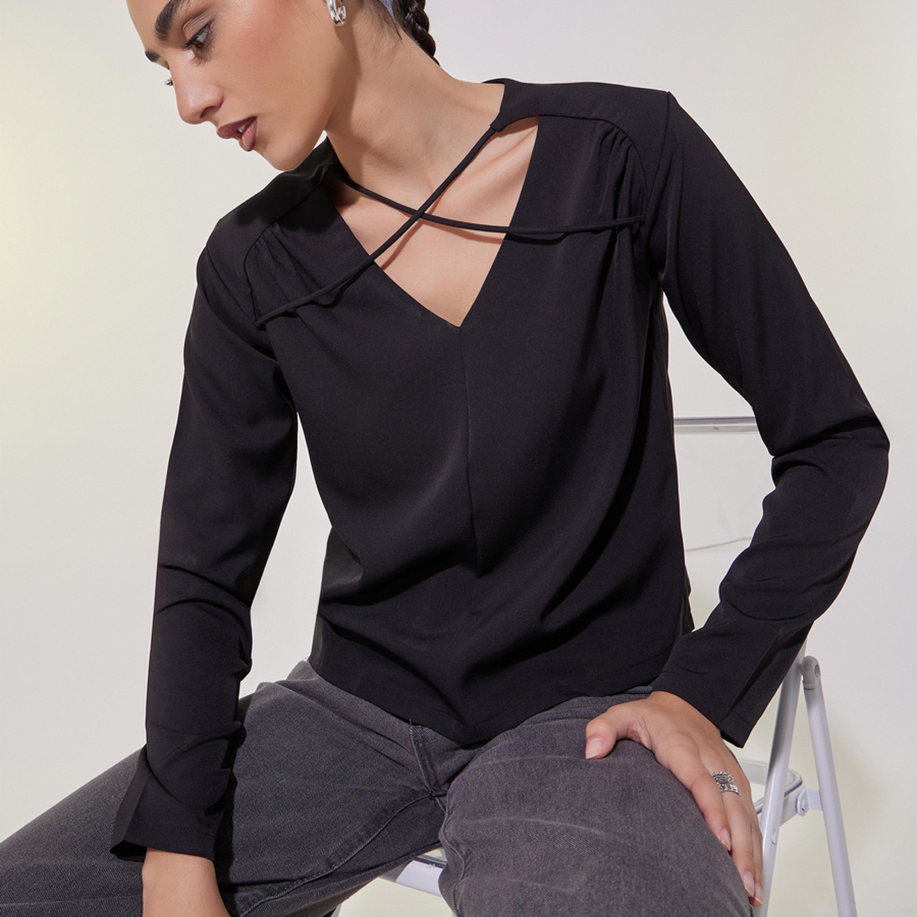 بلوزة سادة بأكمام طويلة-women-clothing-shirtsandblouses-blouses-image-1