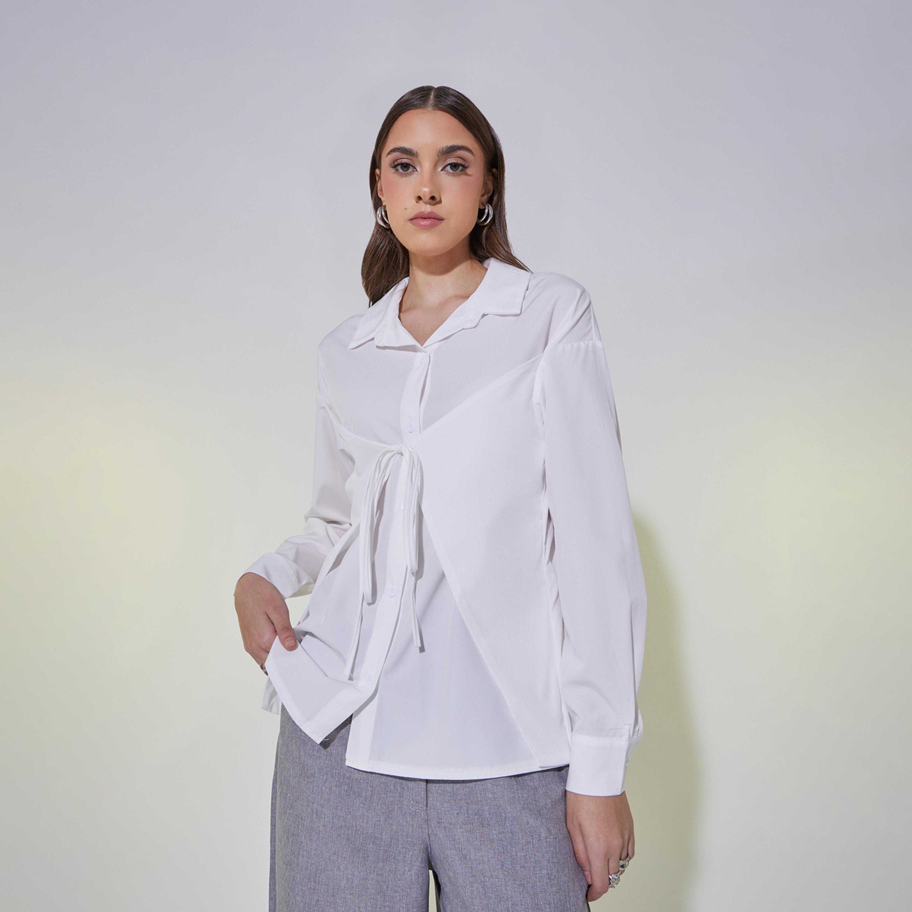 Take Two Solid Long Sleeve Wrap Shirt with Tie-Up Detail-women-clothing-shirtsandblouses-blouses-image-1