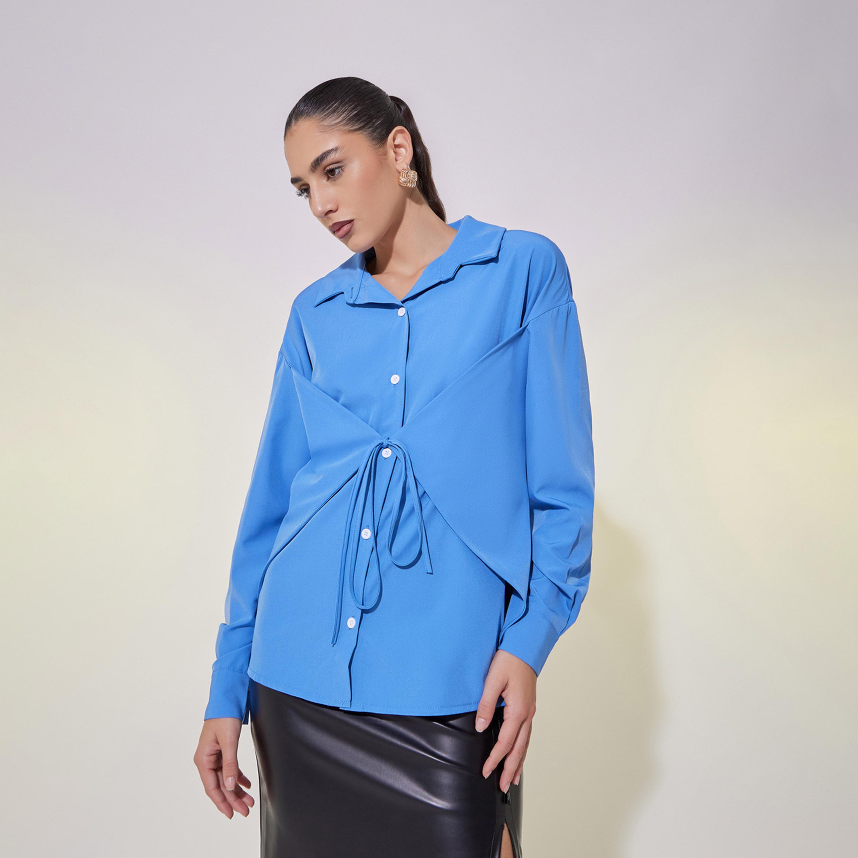 Take Two Solid Tie-Up Detail Relaxed Fit Shirt-women-clothing-shirtsandblouses-shirts-image-1