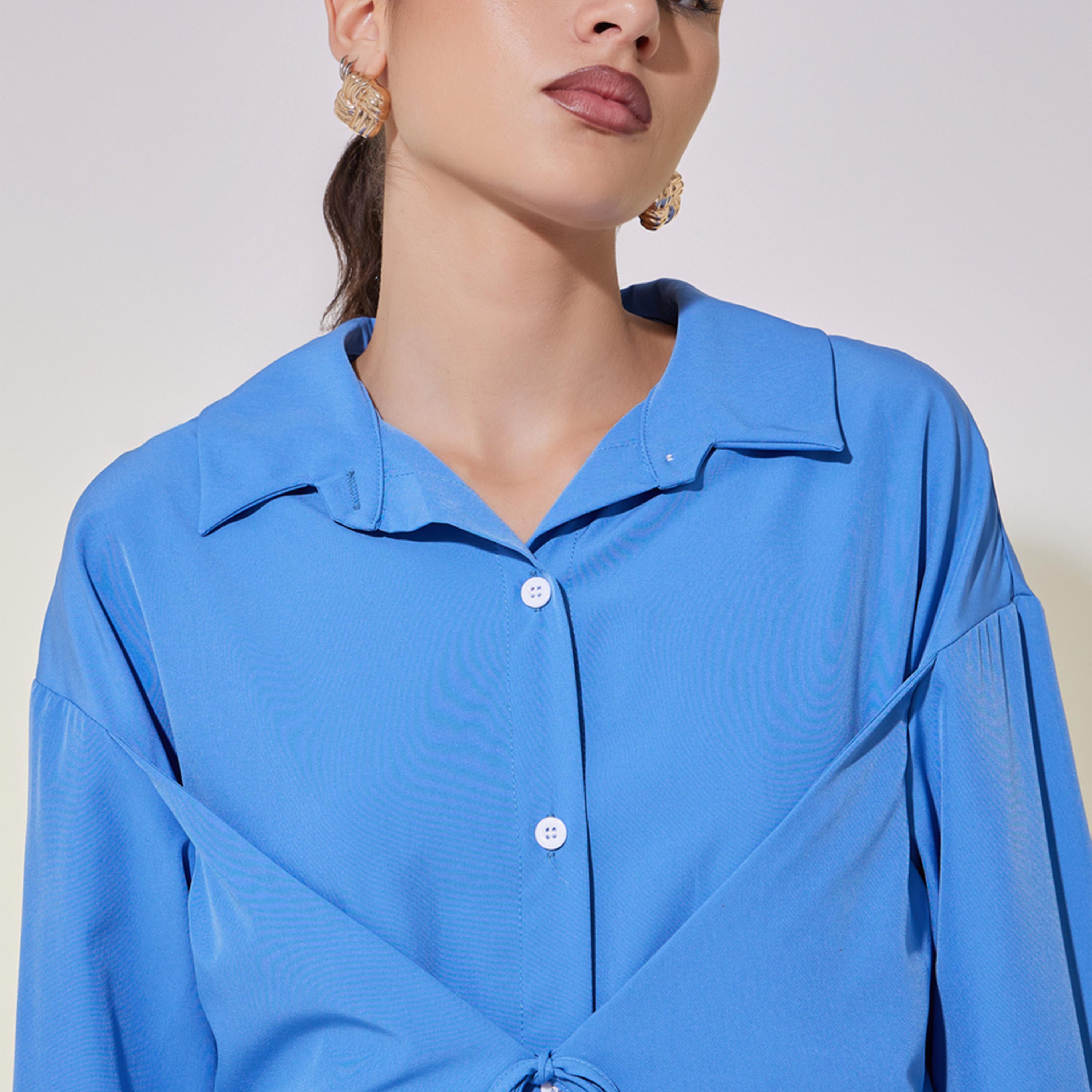 Take Two Solid Tie-Up Detail Relaxed Fit Shirt-women-clothing-shirtsandblouses-shirts-image-2