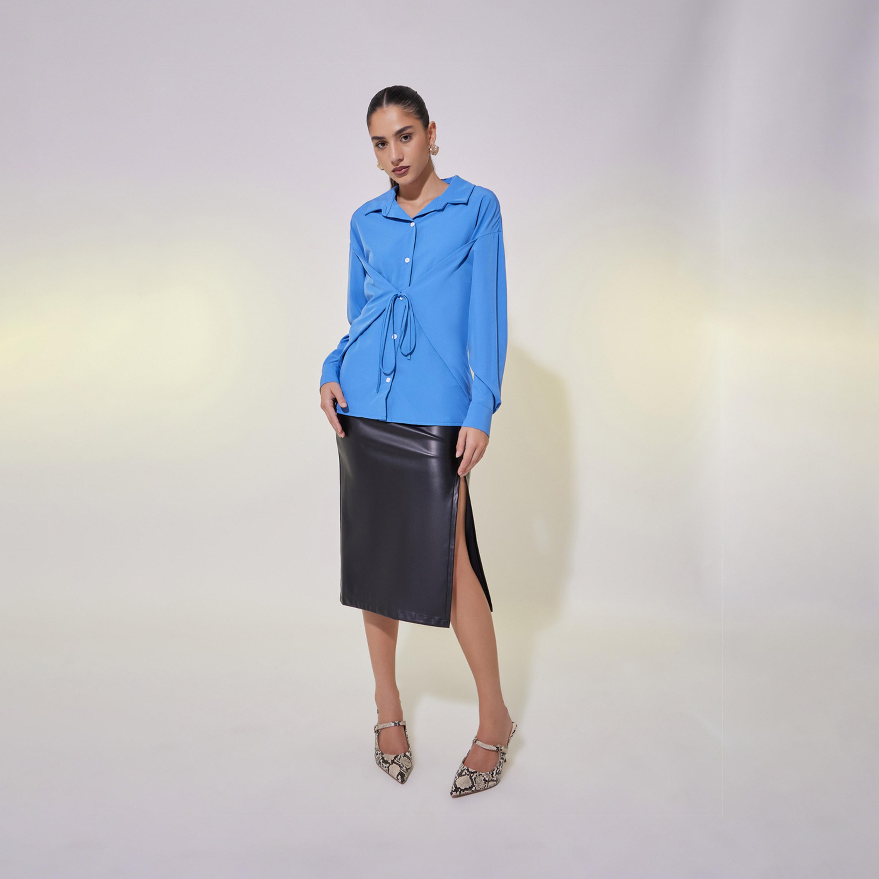 Take Two Solid Tie-Up Detail Relaxed Fit Shirt-women-clothing-shirtsandblouses-shirts-image-3