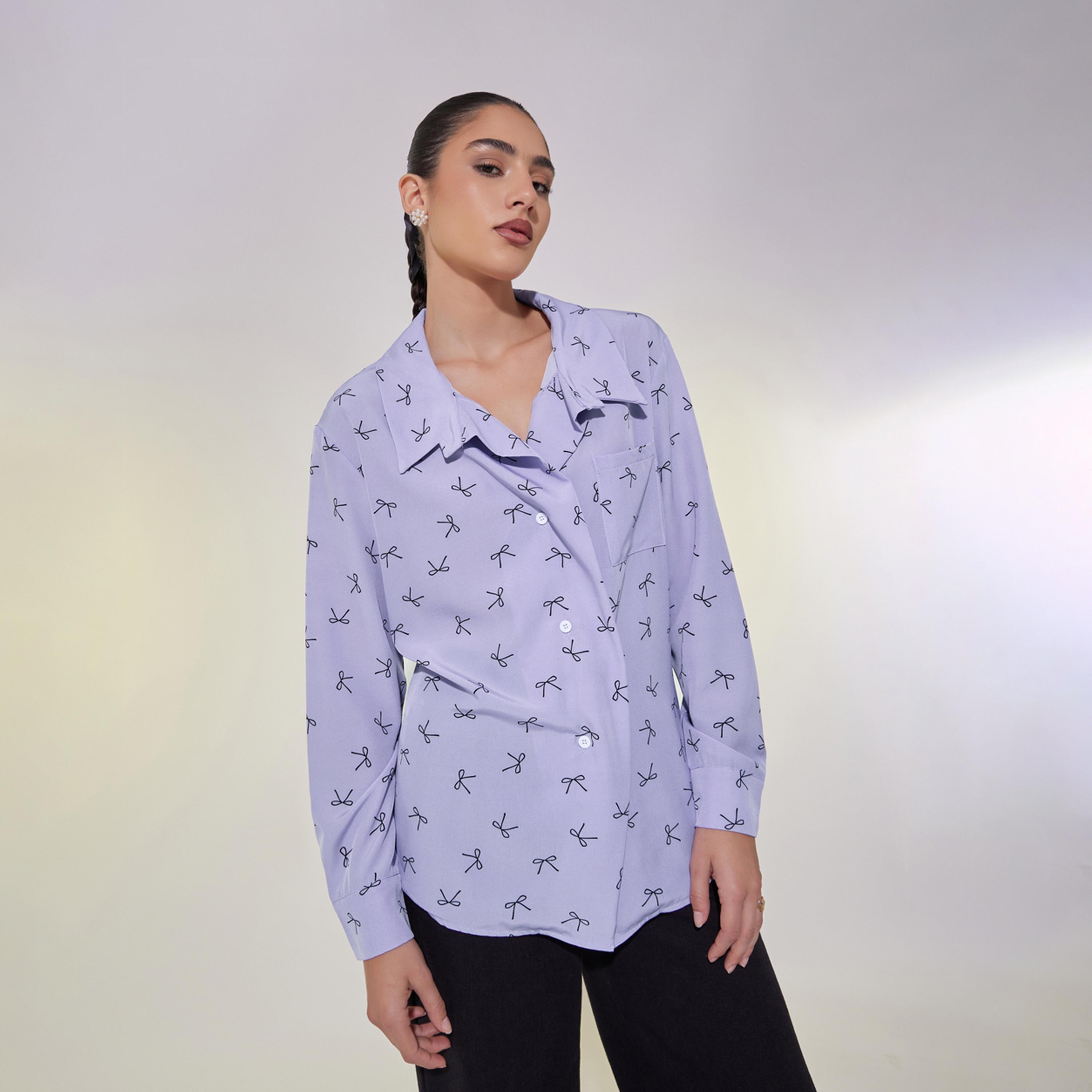 Take Two Bow Print Longline Oversized Shirt-women-clothing-shirtsandblouses-shirts-image-2