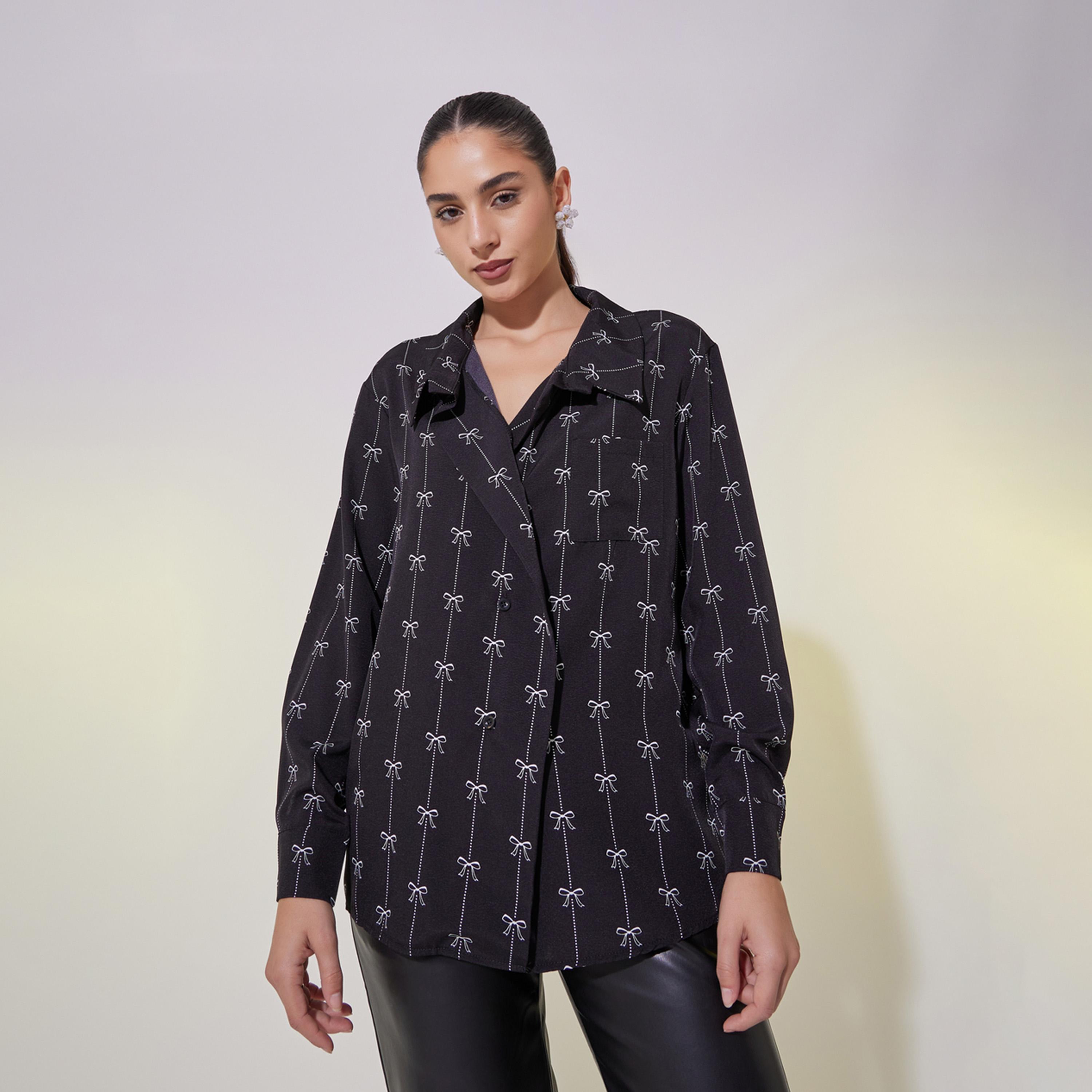 Take Two Bow Print Longline Oversized Shirt-women-clothing-shirtsandblouses-shirts-image-1
