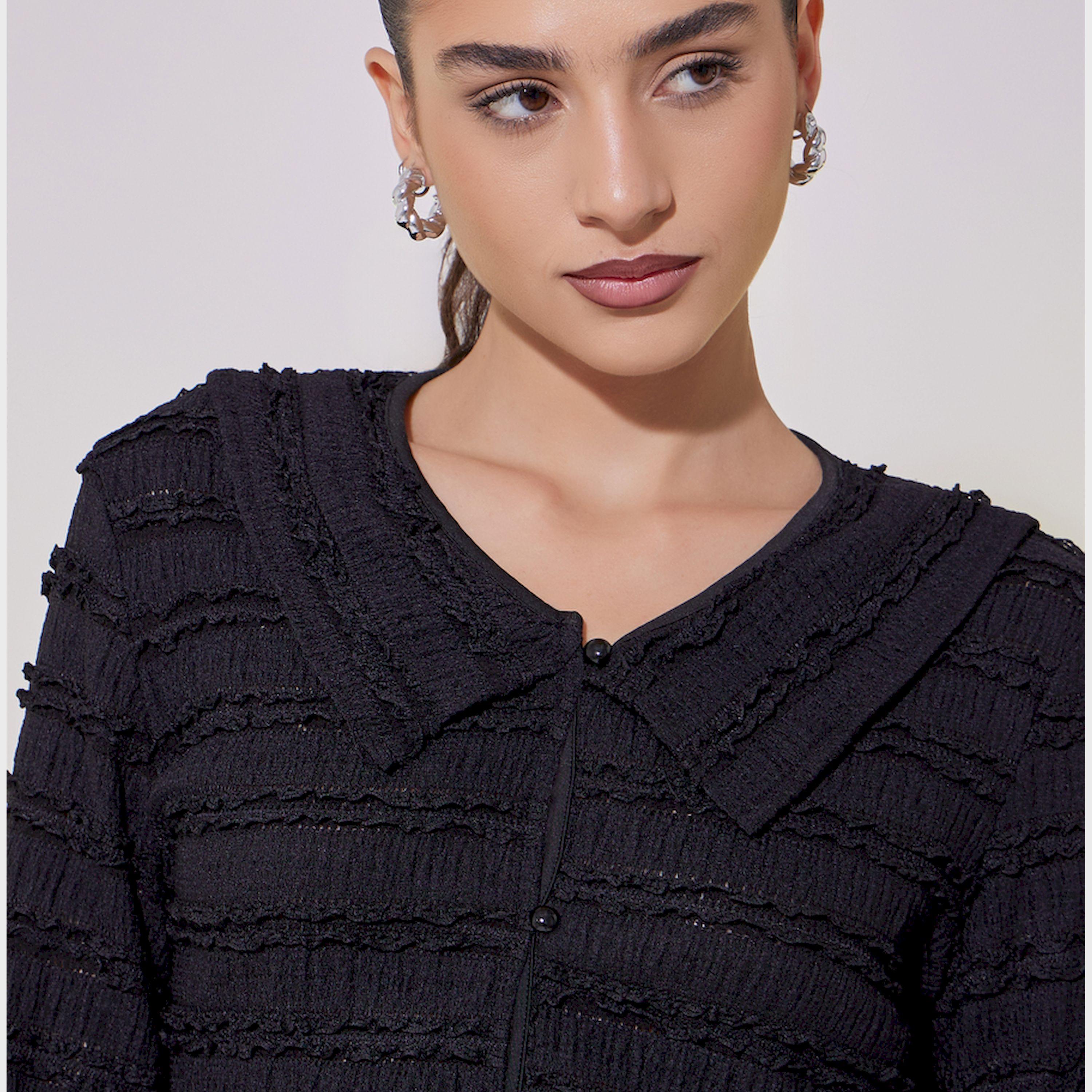Take Two Textured Long Sleeve Crop Shirt with Ruffle Detail-women-clothing-shirtsandblouses-shirts-image-4