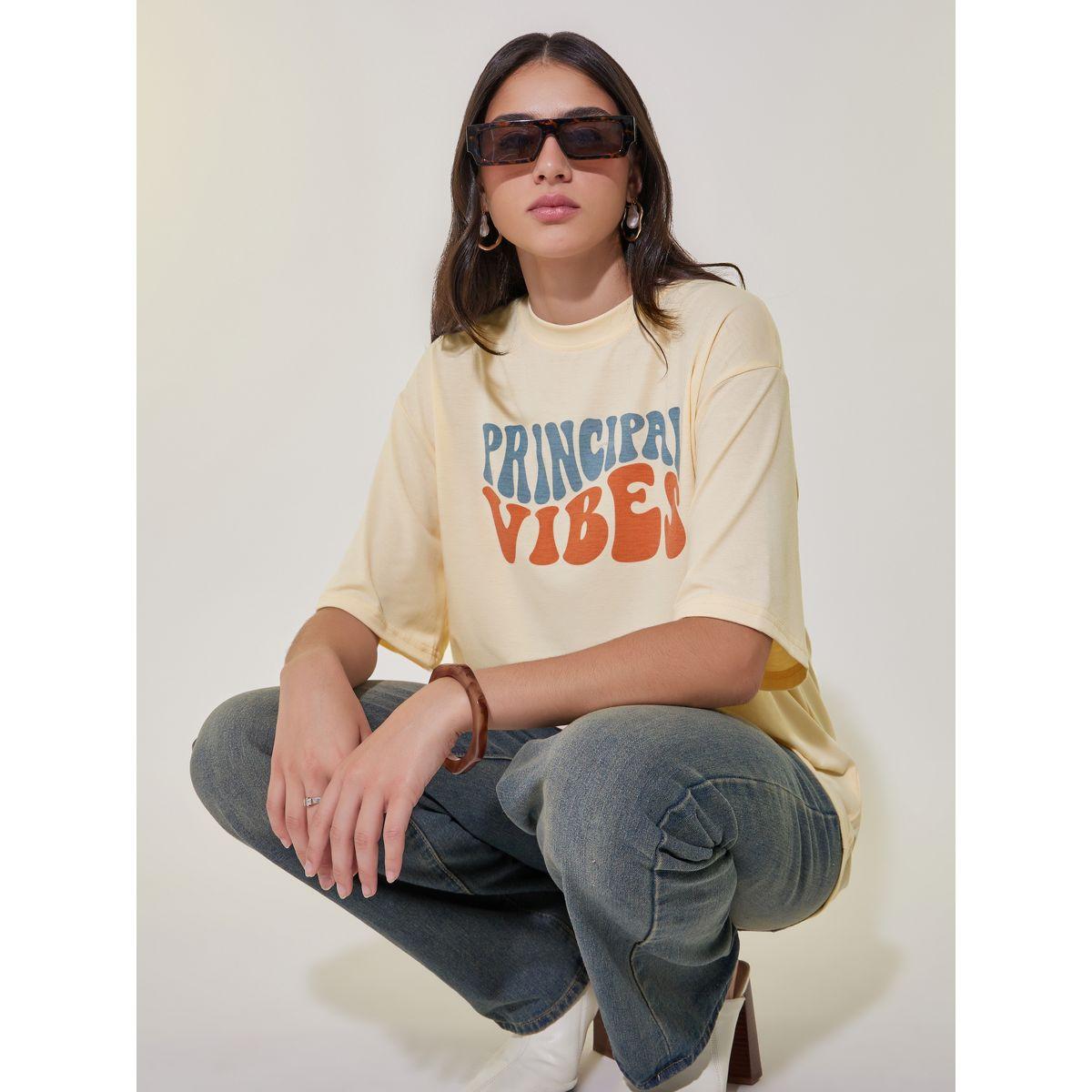 Slogan Print Oversized Round Neck T-Shirt-women-clothing-tshirts-image-1