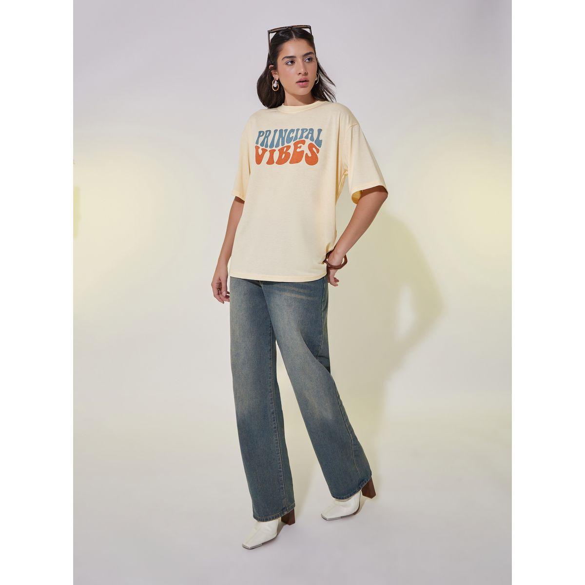 Slogan Print Oversized Round Neck T-Shirt-women-clothing-tshirts-image-2