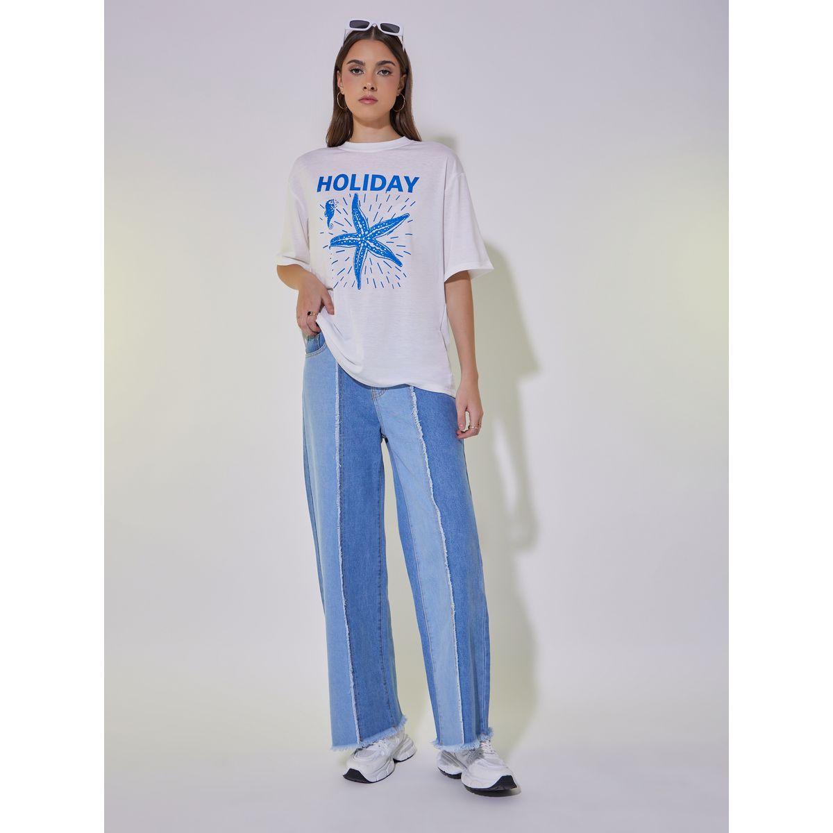 تيشيرت فضفاض بطبعة جرافيك وياقة دائرية-women-clothing-tshirts-image-2