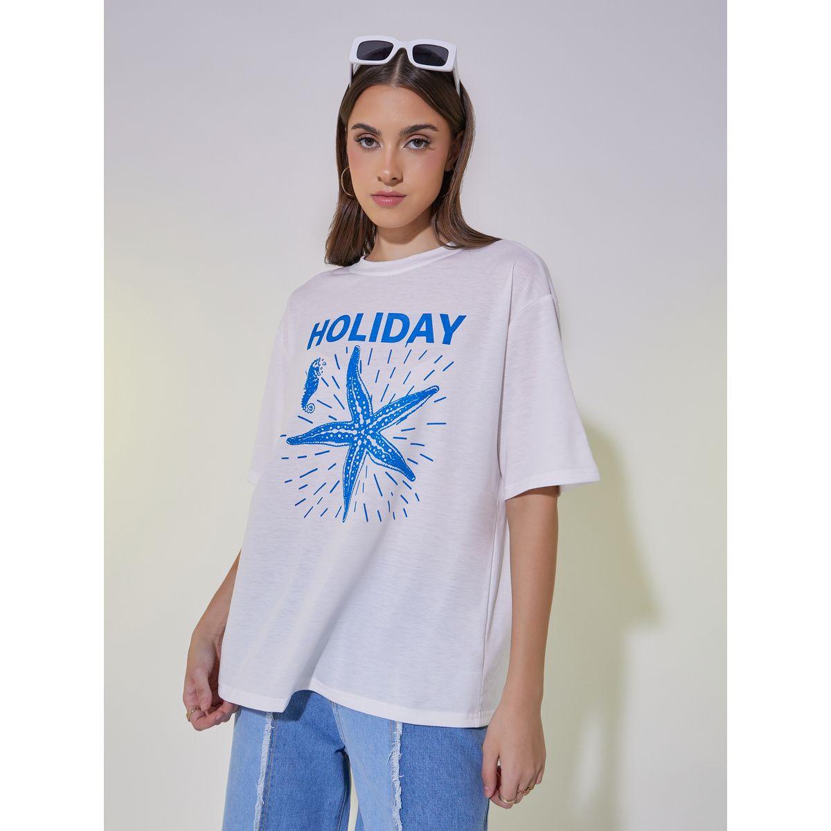 تيشيرت فضفاض بطبعة جرافيك وياقة دائرية-women-clothing-tshirts-image-4