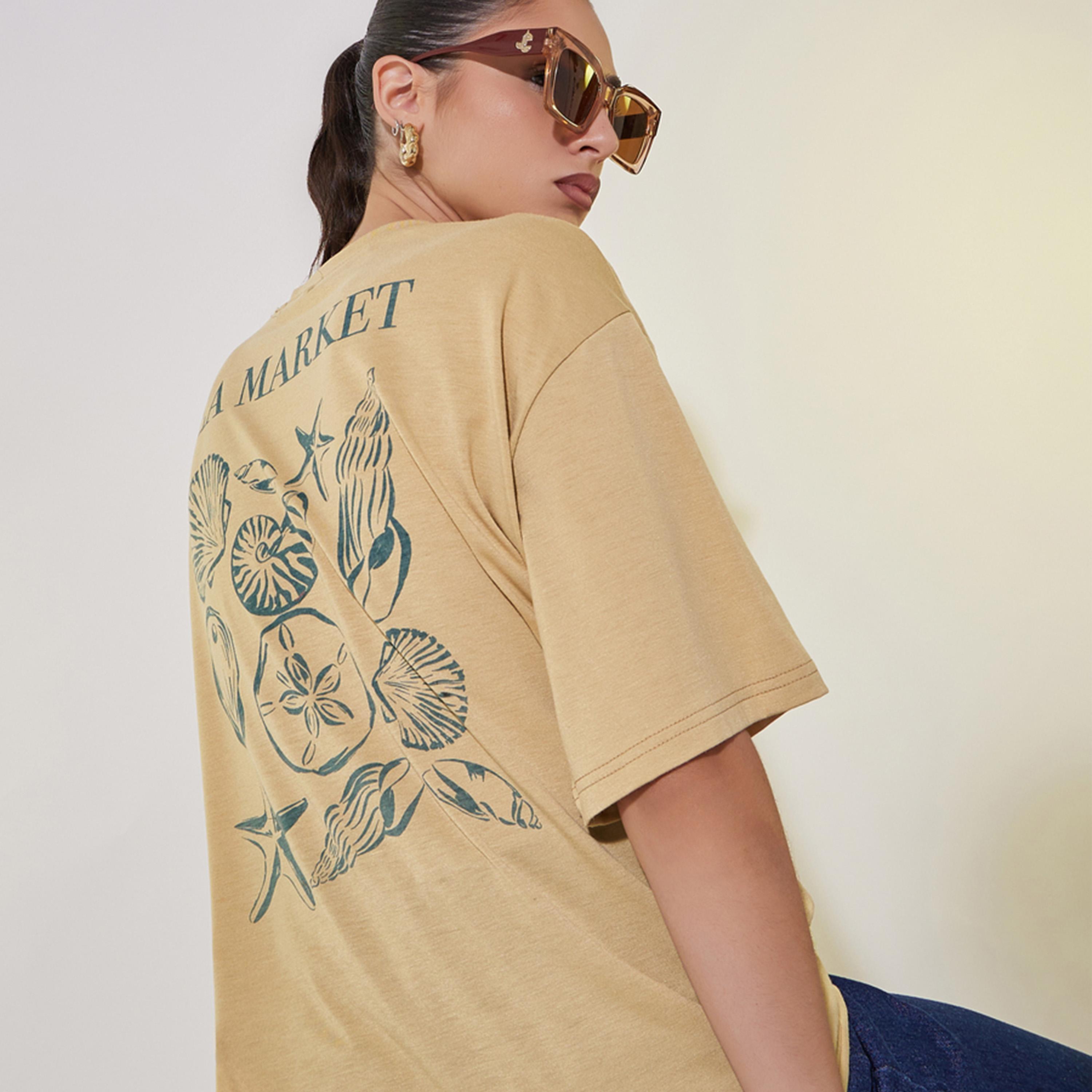 Take Two Shell Graphic Print Oversized T-Shirt with Dropped Shoulder-women-clothing-tshirts-image-1