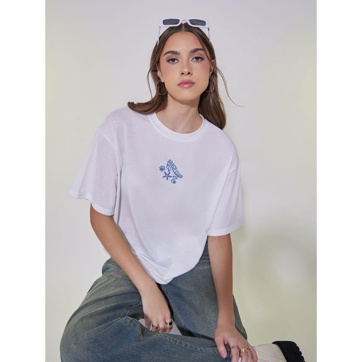 Embroidered Round Neck Relaxed Fit T-Shirt-women-clothing-tshirts-image-1