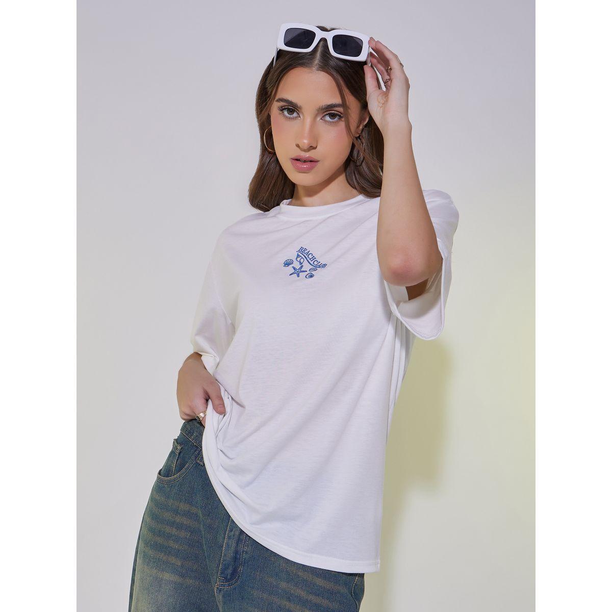 Embroidered Round Neck Relaxed Fit T-Shirt-women-clothing-tshirts-image-3
