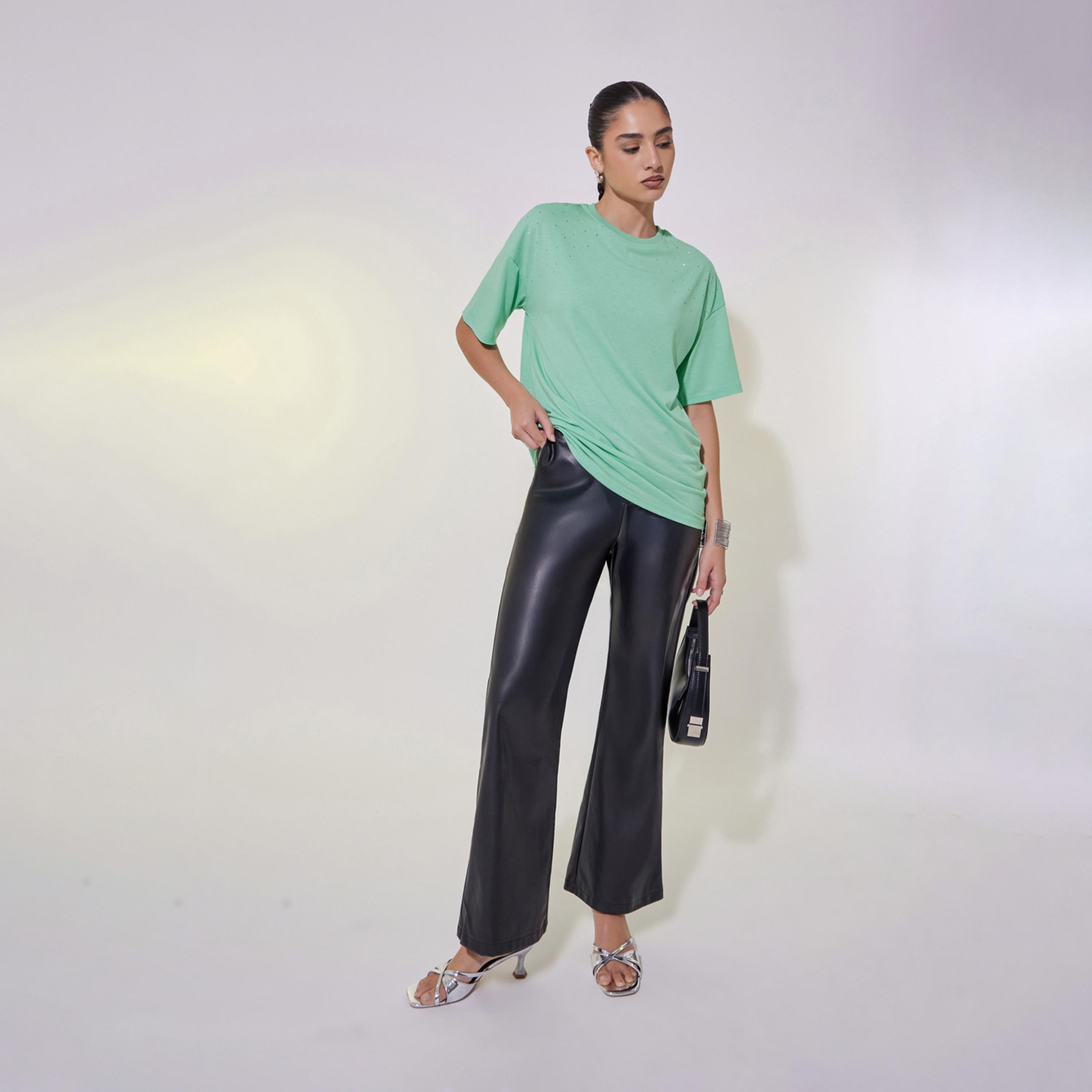 Take Two Studded Detail Relaxed Fit T-Shirt with Dropped Shoulder-women-clothing-tshirts-image-2