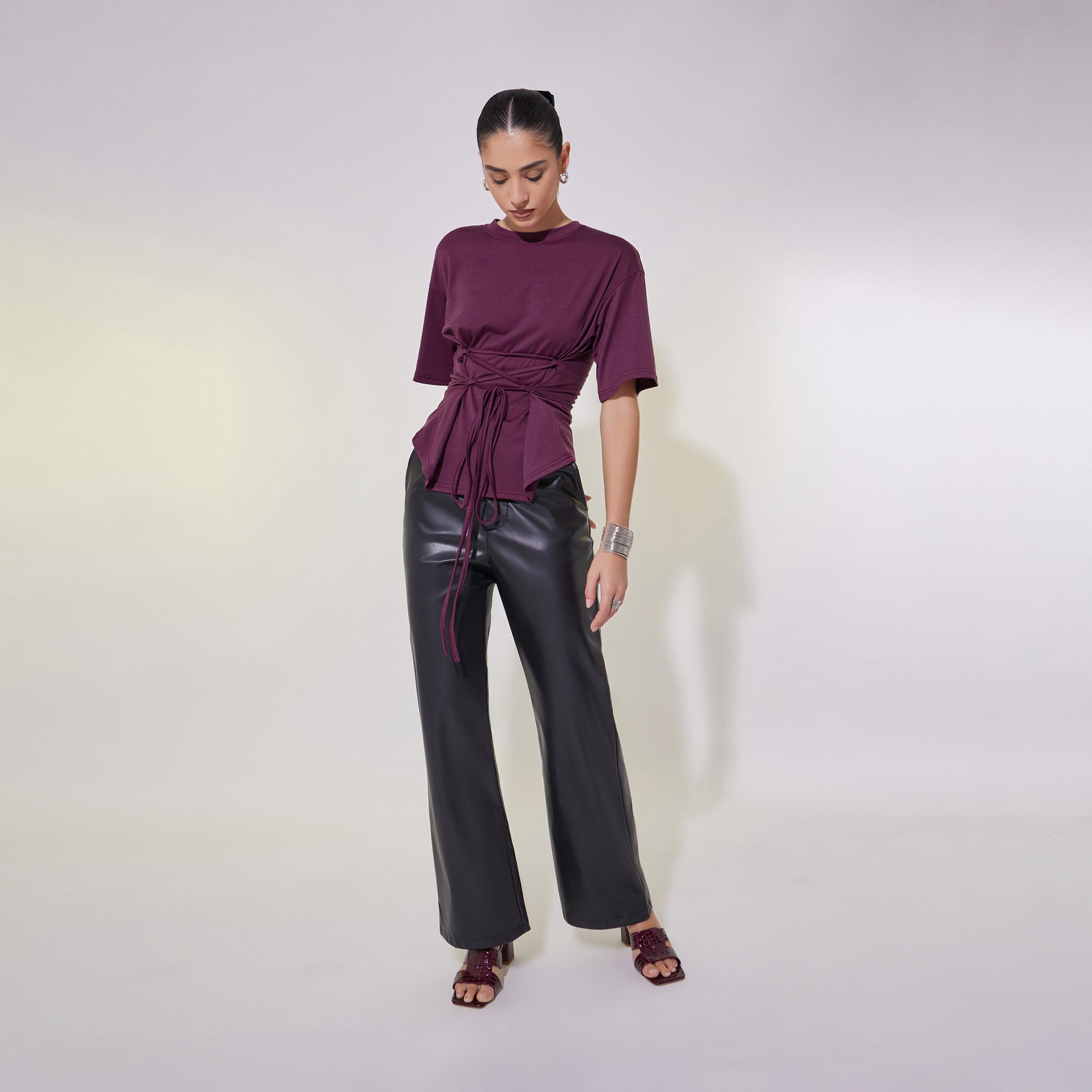 Take Two Solid Tie-Up Detail Regular Fit T-Shirt-women-clothing-tshirts-image-4