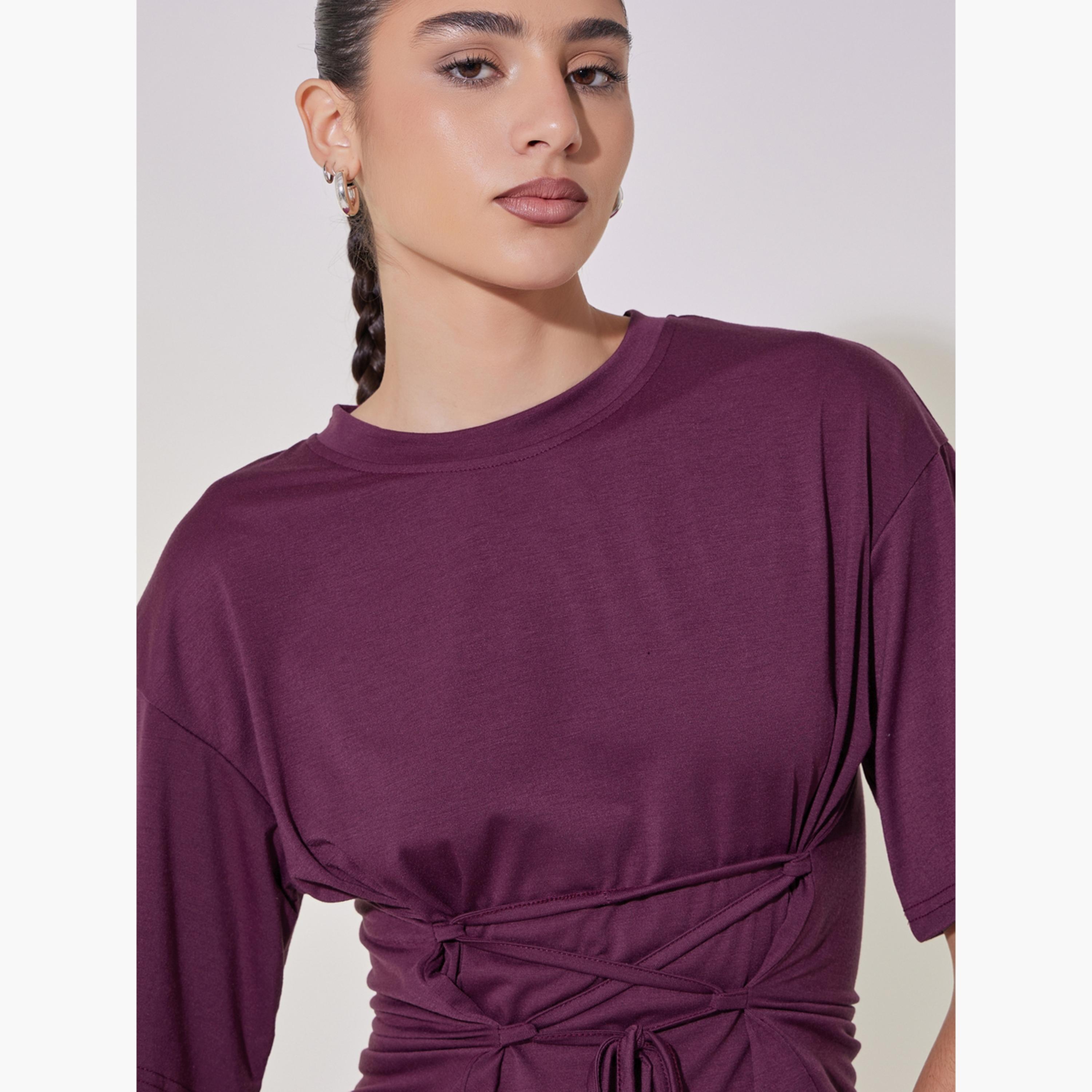 Take Two Solid Tie-Up Detail Regular Fit T-Shirt-women-clothing-tshirts-image-5