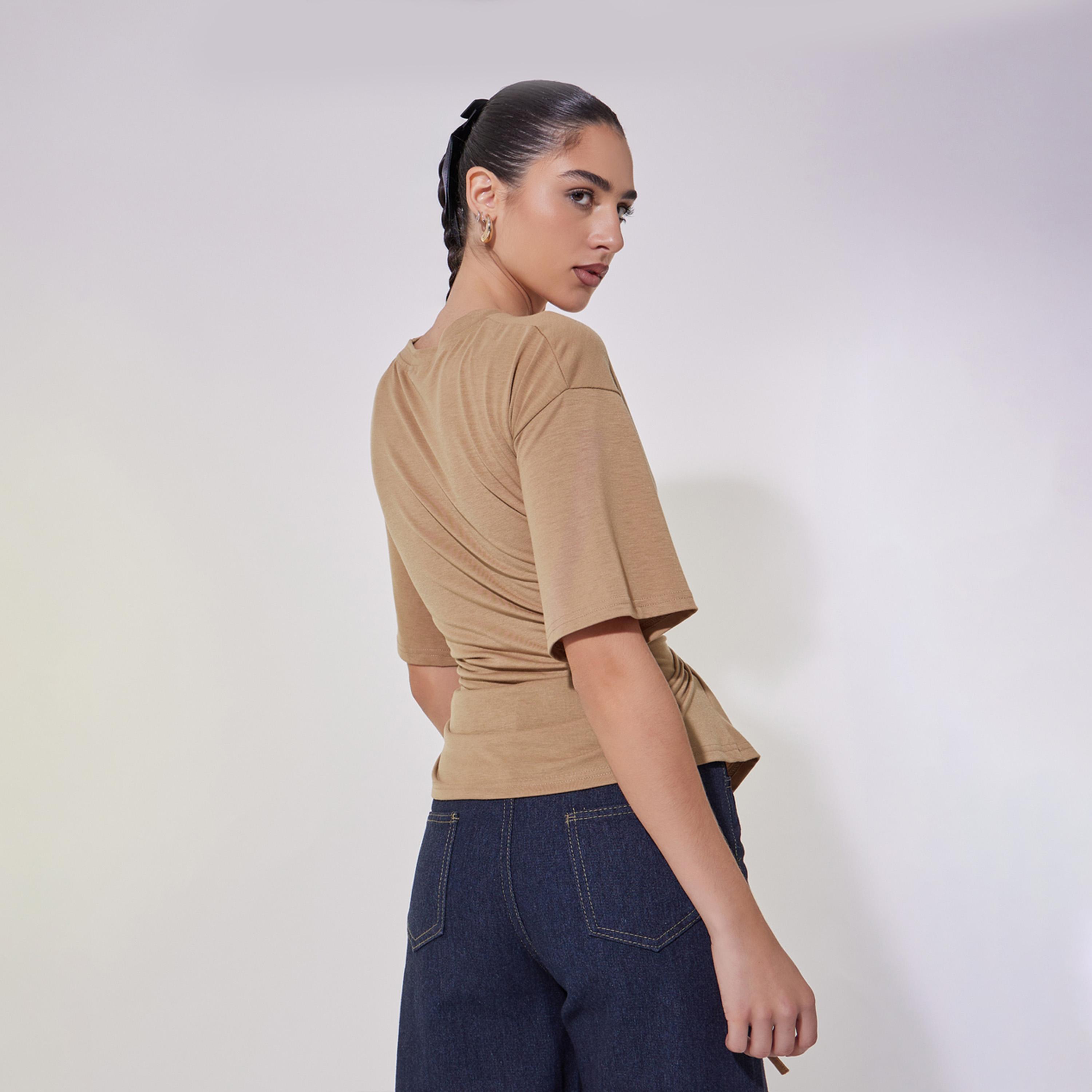 Take Two Solid Tie-Up Detail Regular Fit T-Shirt-women-clothing-tshirts-image-5