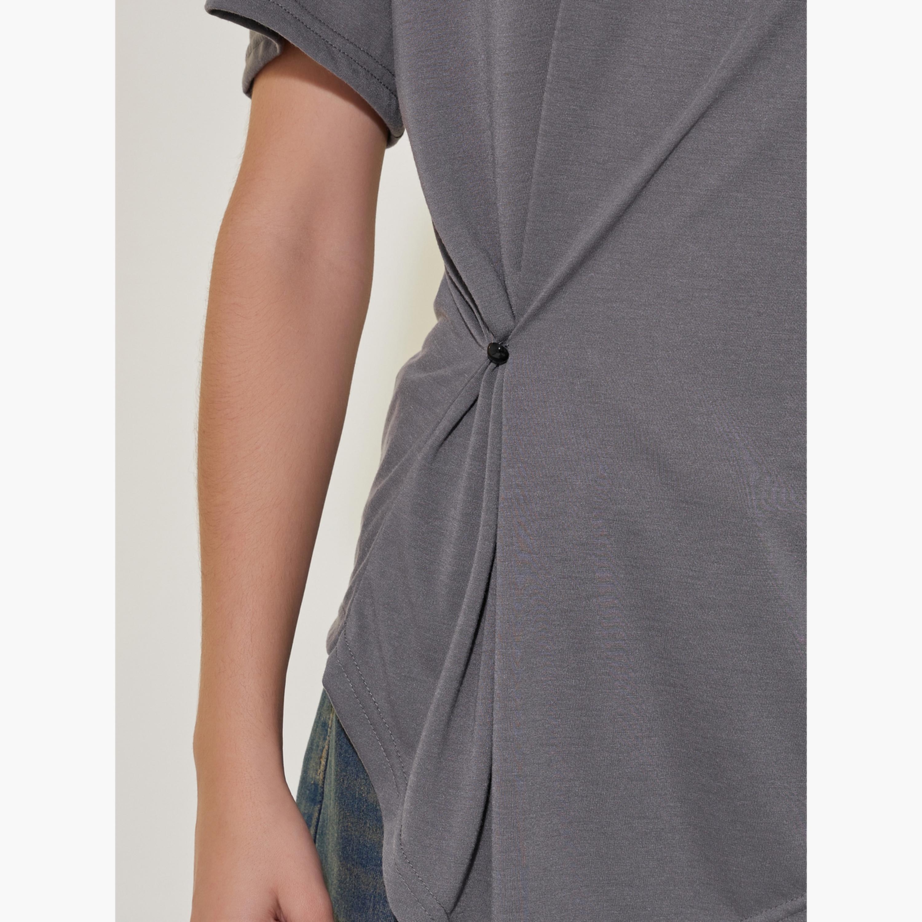 Take Two Solid Round Neck Waist Gathered Detail T-Shirt-women-clothing-tshirts-image-4