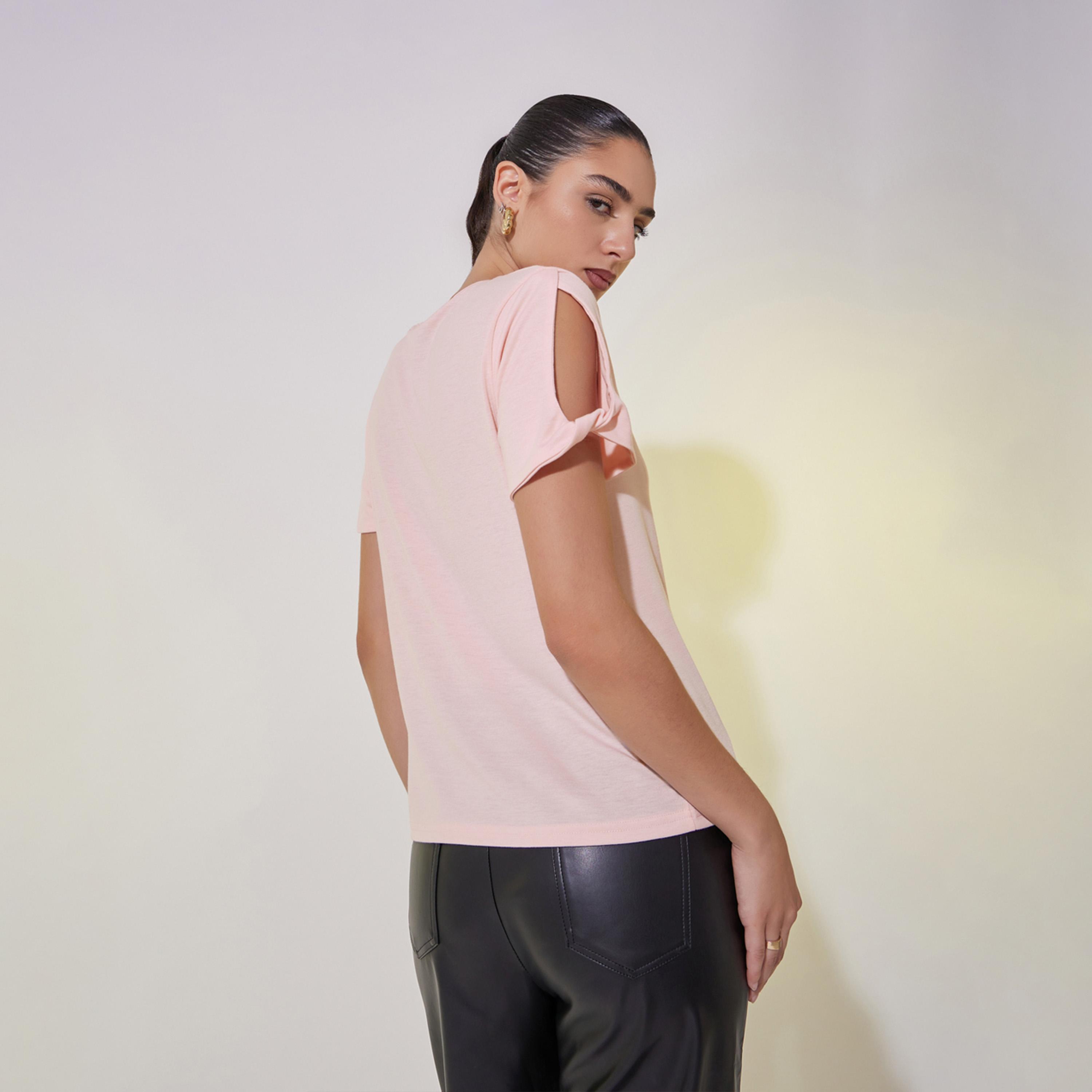Take Two Cut Out Twist Detail Sleeve Regular Fit T-Shirt-women-clothing-tshirts-image-1
