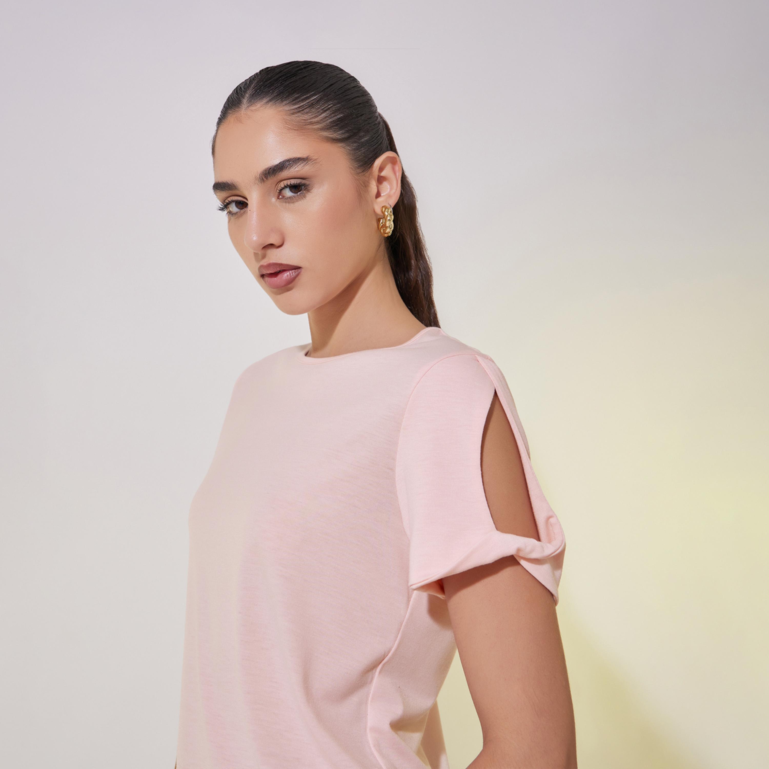 Take Two Cut Out Twist Detail Sleeve Regular Fit T-Shirt-women-clothing-tshirts-image-4