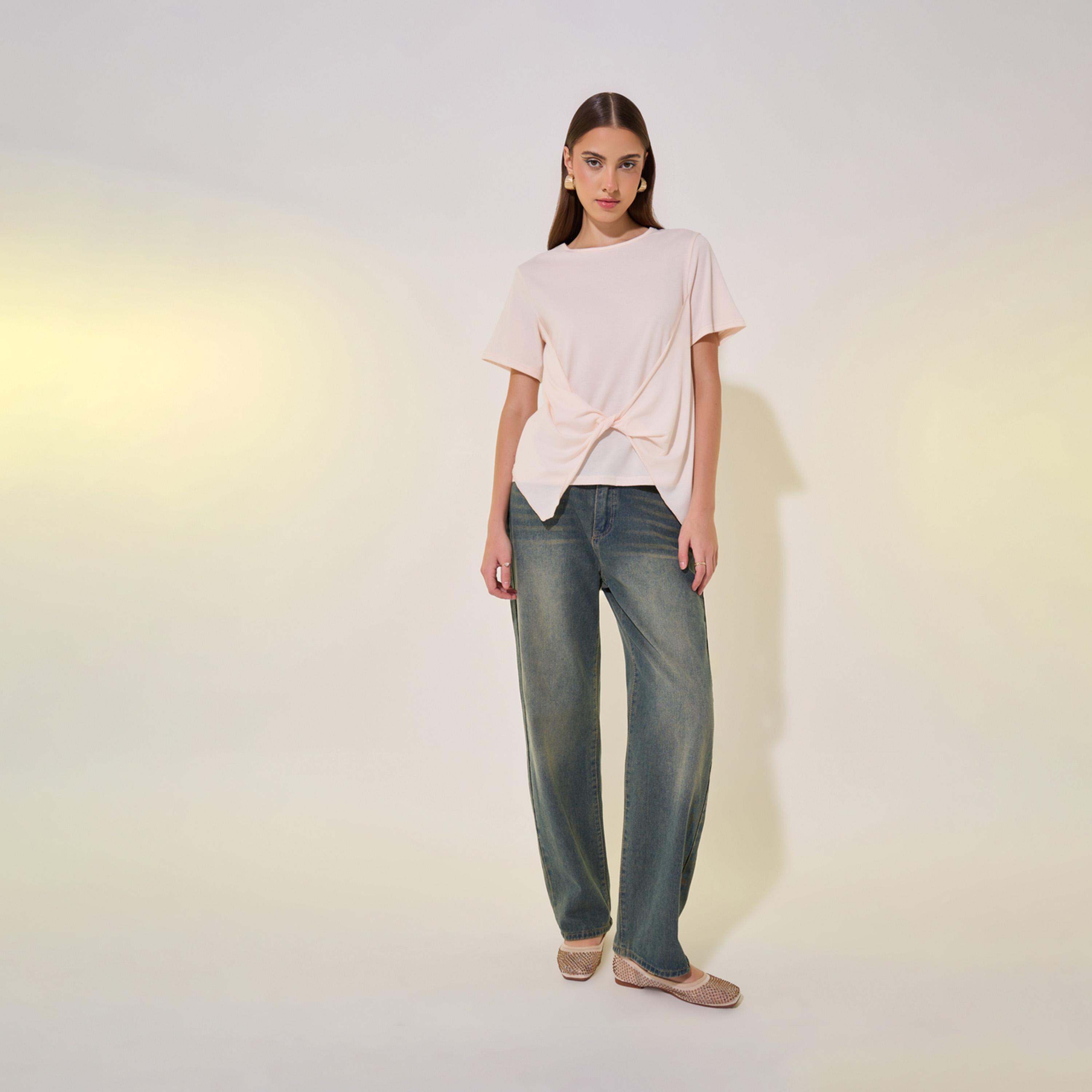 Take Two Solid Round Neck Front Twist Detail T-Shirt-women-clothing-tshirts-image-2