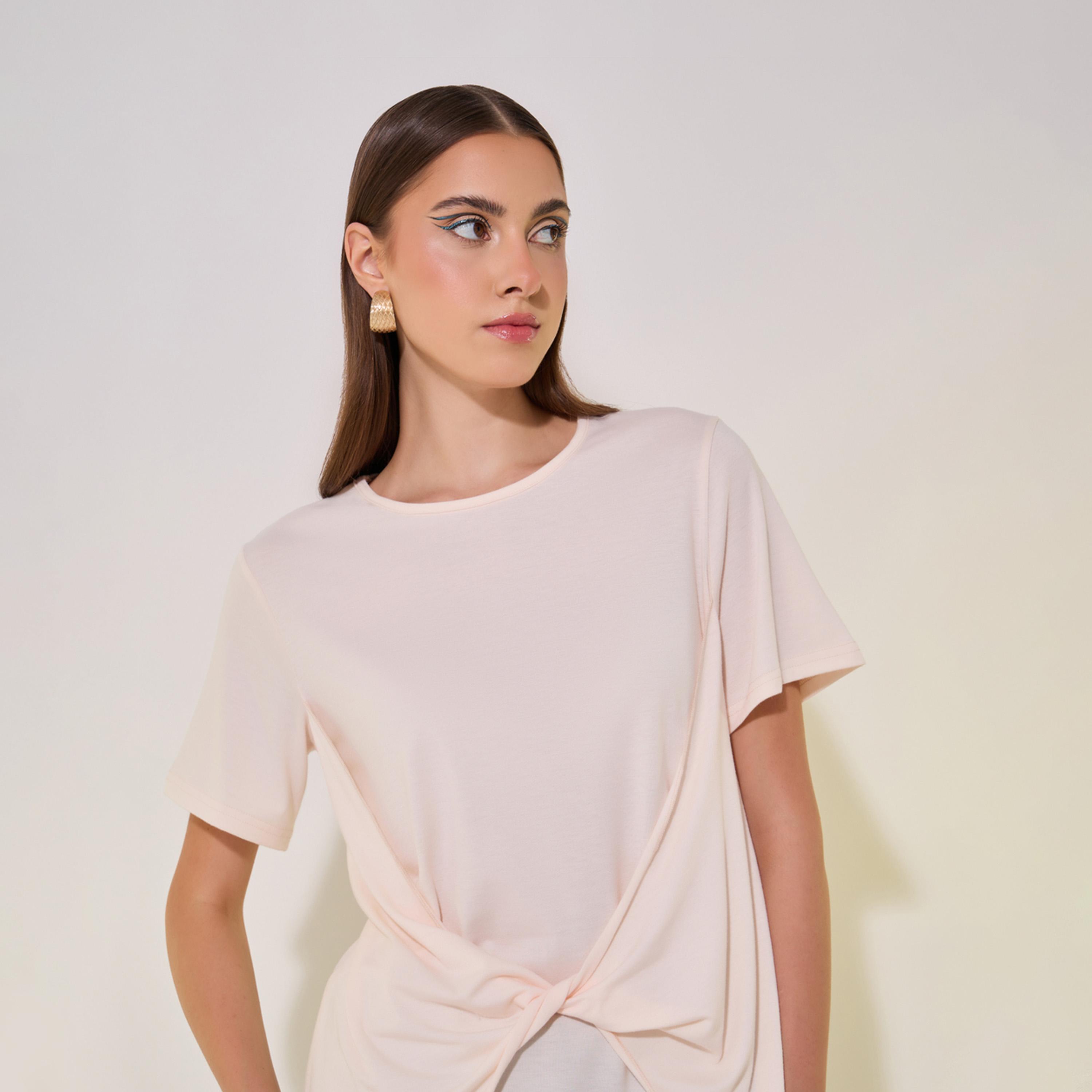 Take Two Solid Round Neck Front Twist Detail T-Shirt-women-clothing-tshirts-image-3